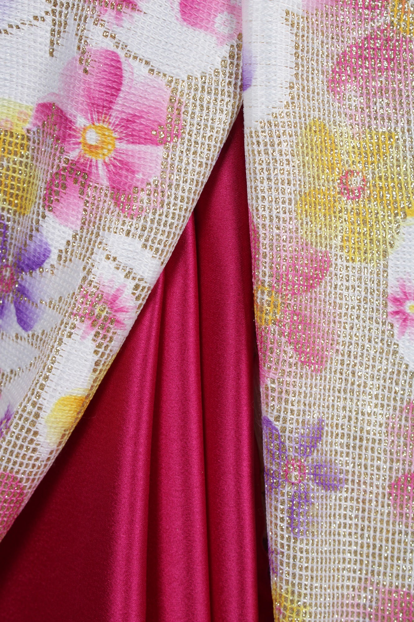 Gorgeous shimmery sequins woven with floral print pallu with satin half and half wrap in 1 minute saree - Isadora Life Online Shopping Store