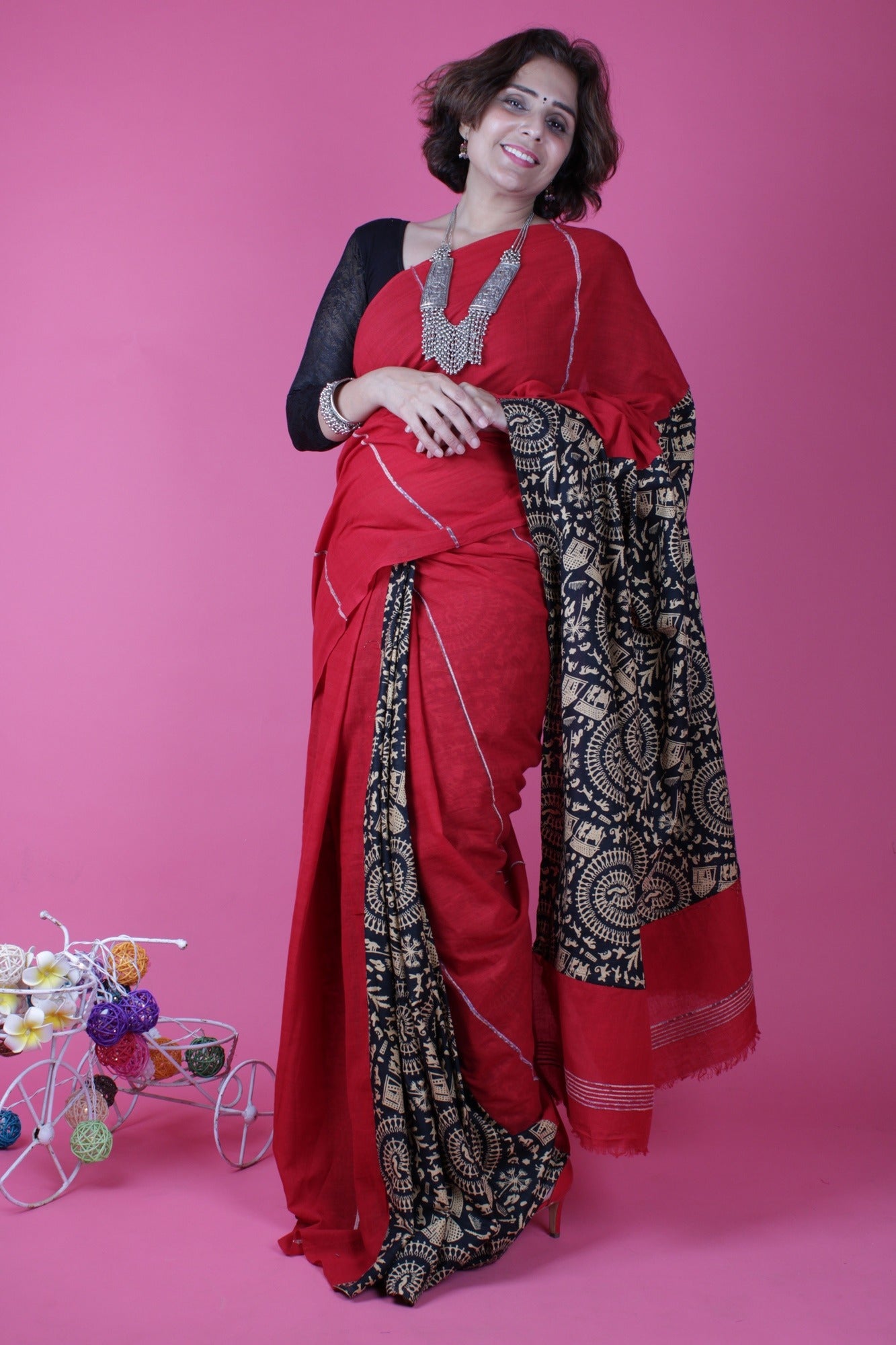 KHESH KHADI - WARLI ART PRINTED WRAP IN 1 MINUTE SAREE - Isadora Life Online Shopping Store