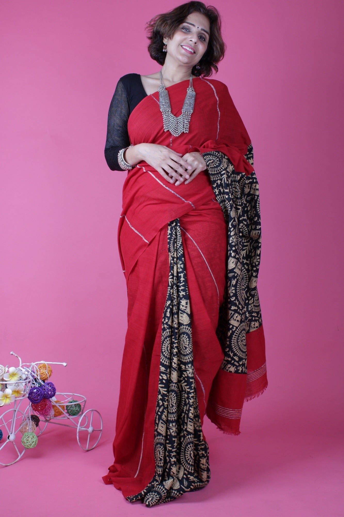 KHESH KHADI - WARLI ART PRINTED WRAP IN 1 MINUTE SAREE - Isadora Life Online Shopping Store