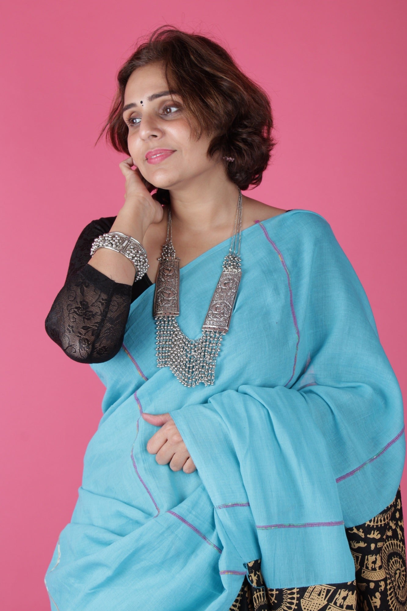 KHESH KHADI - WARLI ART PRINTED WRAP IN 1 MINUTE SAREE - Isadora Life Online Shopping Store