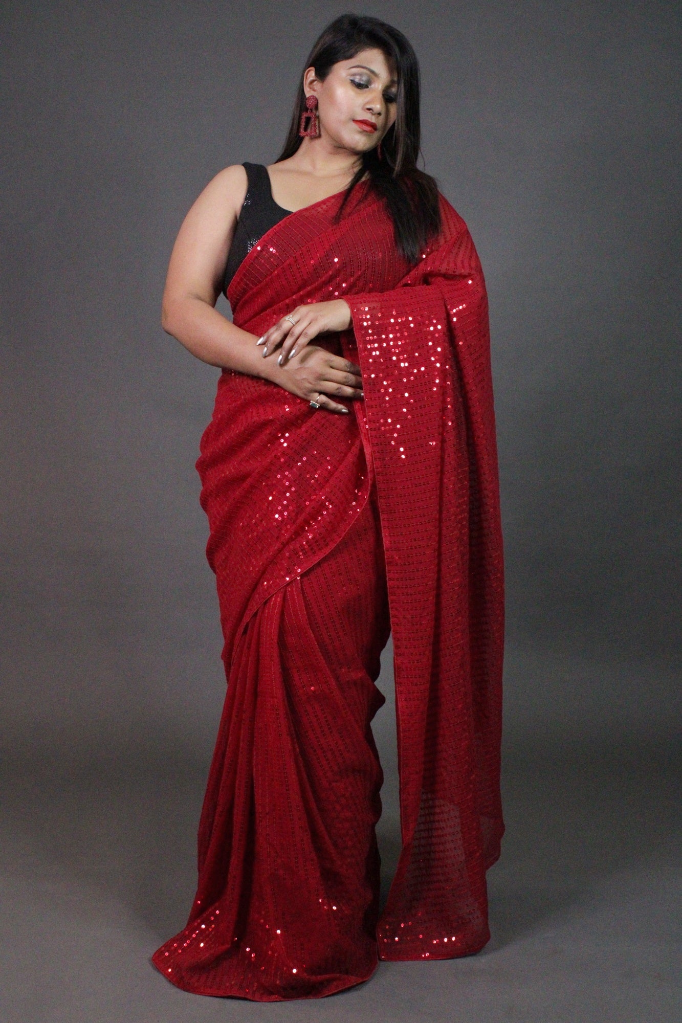 Stylish Maroon All Over Sequined Wrap in 1 minute saree - Isadora Life Online Shopping Store