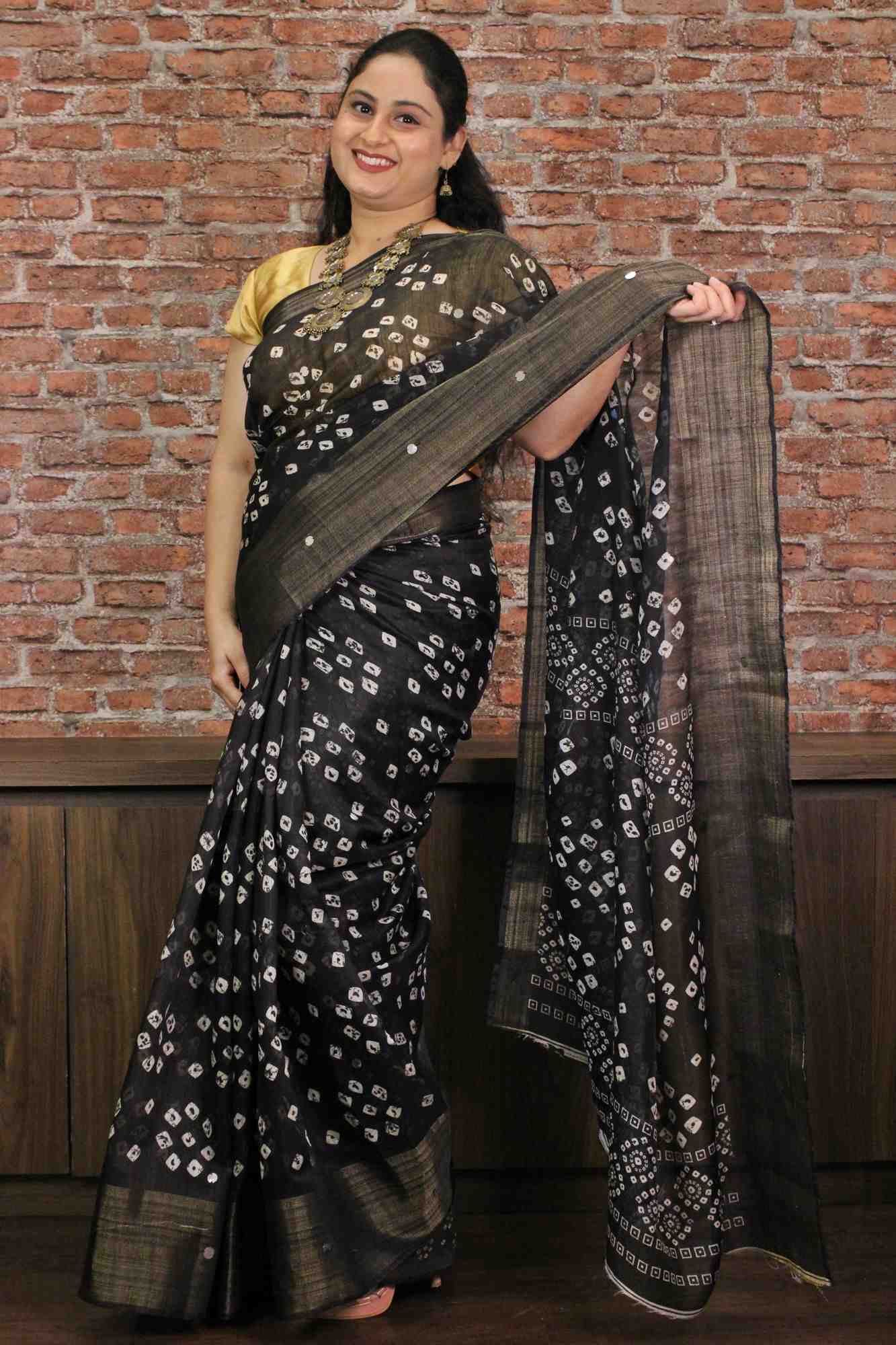 Bandhani with zari border & sequins wrap in 1 minute saree - Isadora Life Online Shopping Store