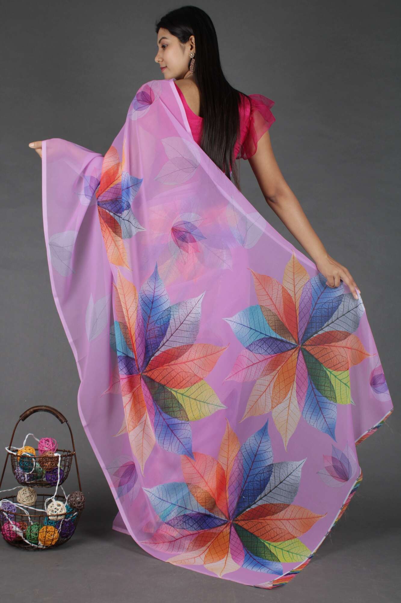 Lavender geometric multicolor flower printed Georgette wrap in 1 minute saree - Isadora Life Online Shopping Store