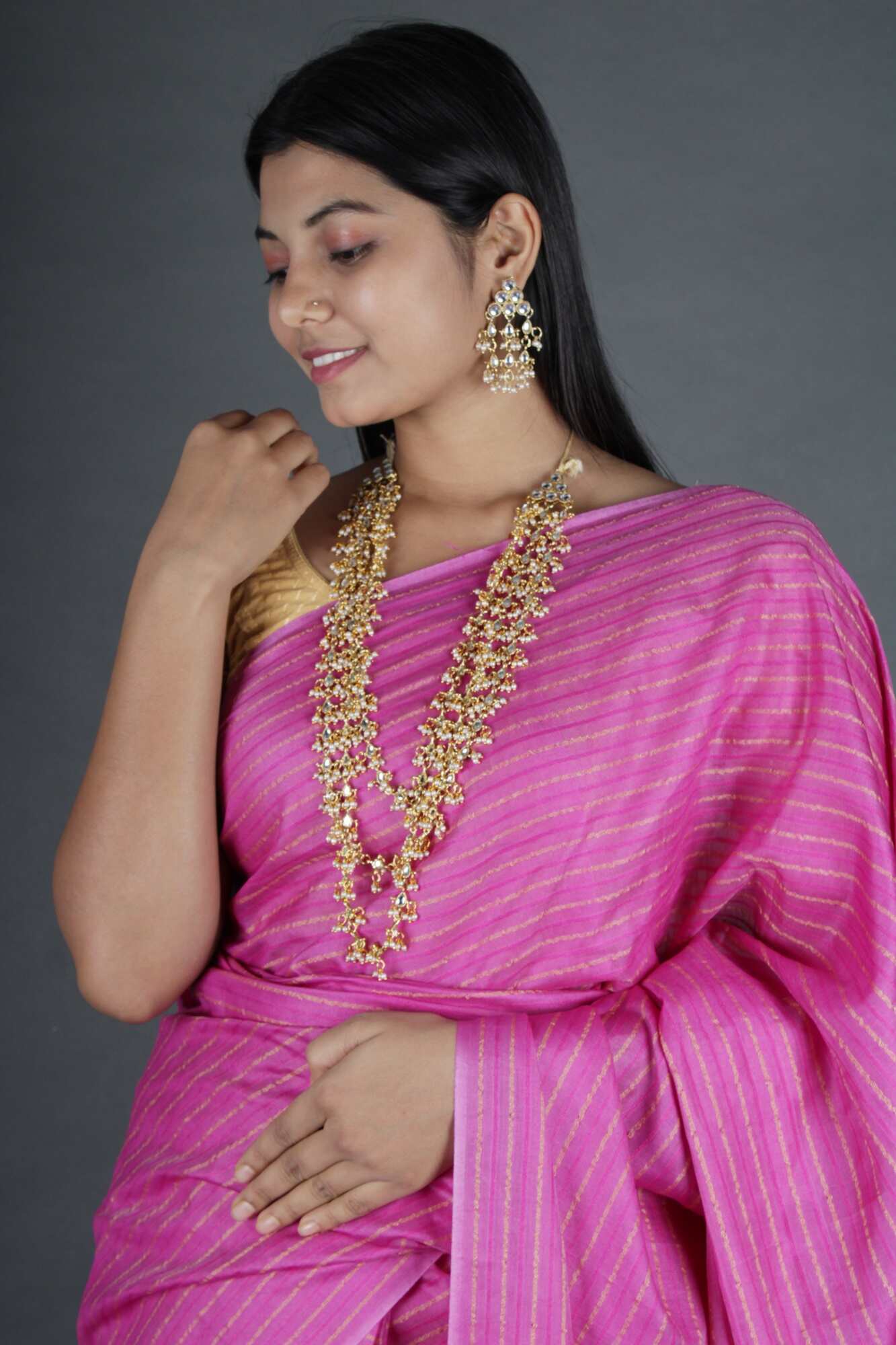 Rani pink bright and beautiful Katan Silk with Resham Weaving all over Wrap in 1 minute saree - Isadora Life Online Shopping Store