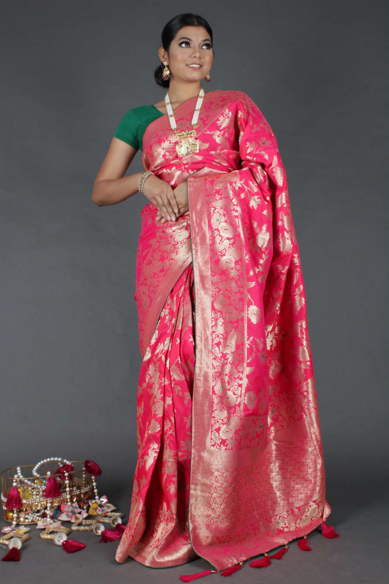 Rani color banarasi silk blend with tassels in pallu wrap in 1 minute saree - Isadora Life Online Shopping Store