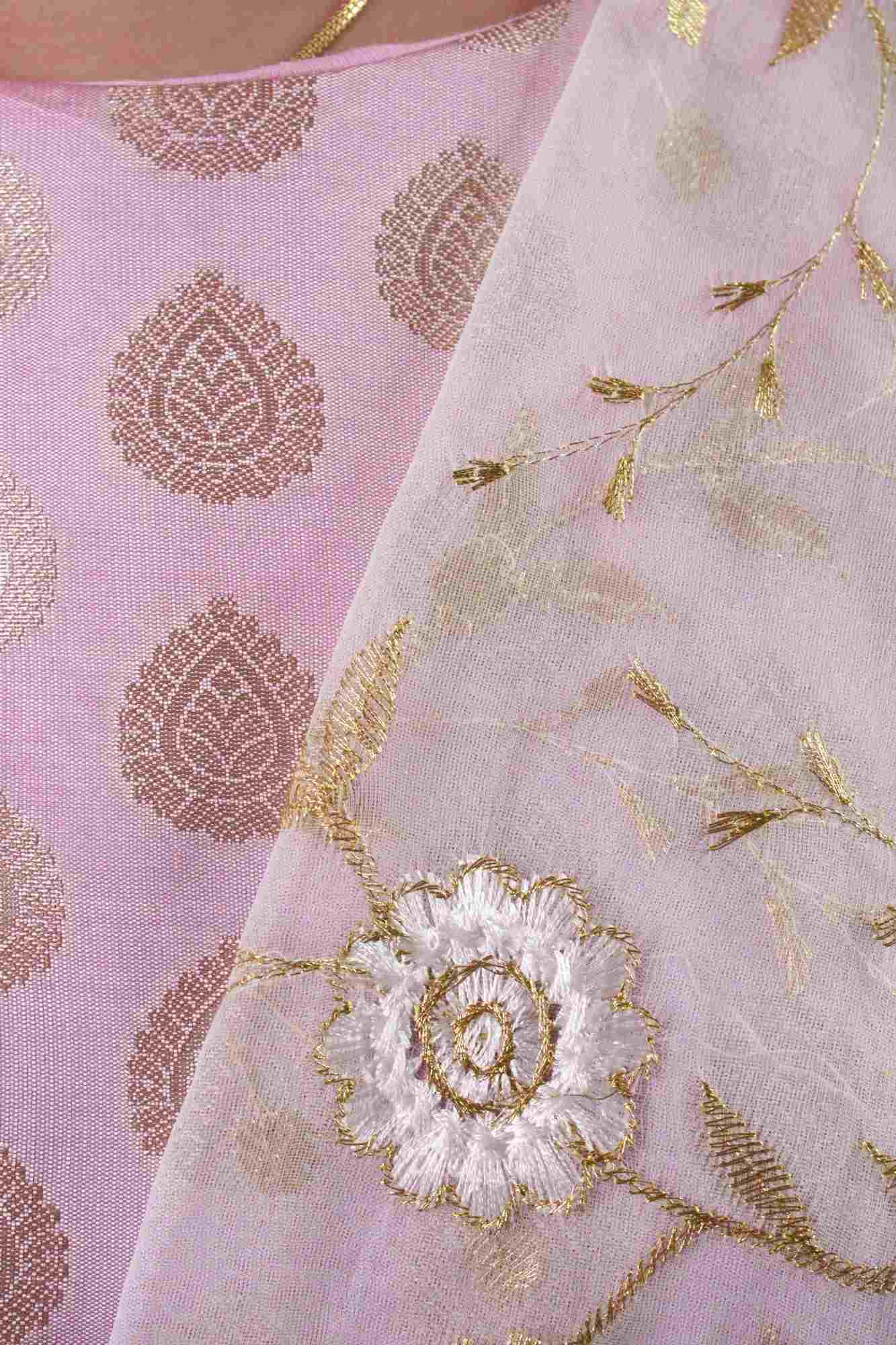Baby Pink Brocade Ready to wear Salwar-Kameez with White Organza Embroidered Dupatta - Isadora Life Online Shopping Store