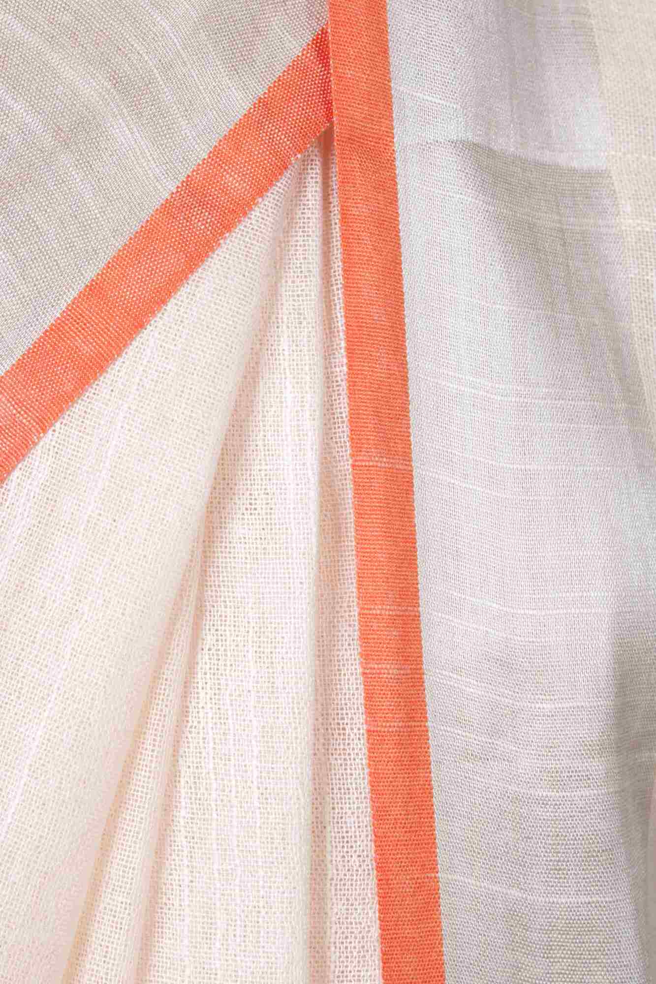 Off white bhagalpuri line with zari & orange tiny border wrap in 1 minute saree - Isadora Life Online Shopping Store