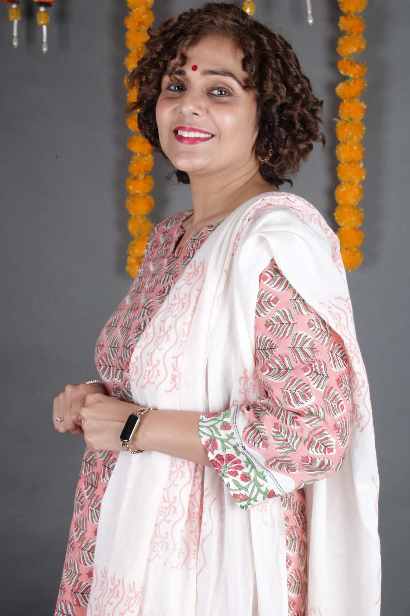 White-Peach Printed Cotton Ready to wear Salwar-Kameez with Dupatta - Isadora Life Online Shopping Store