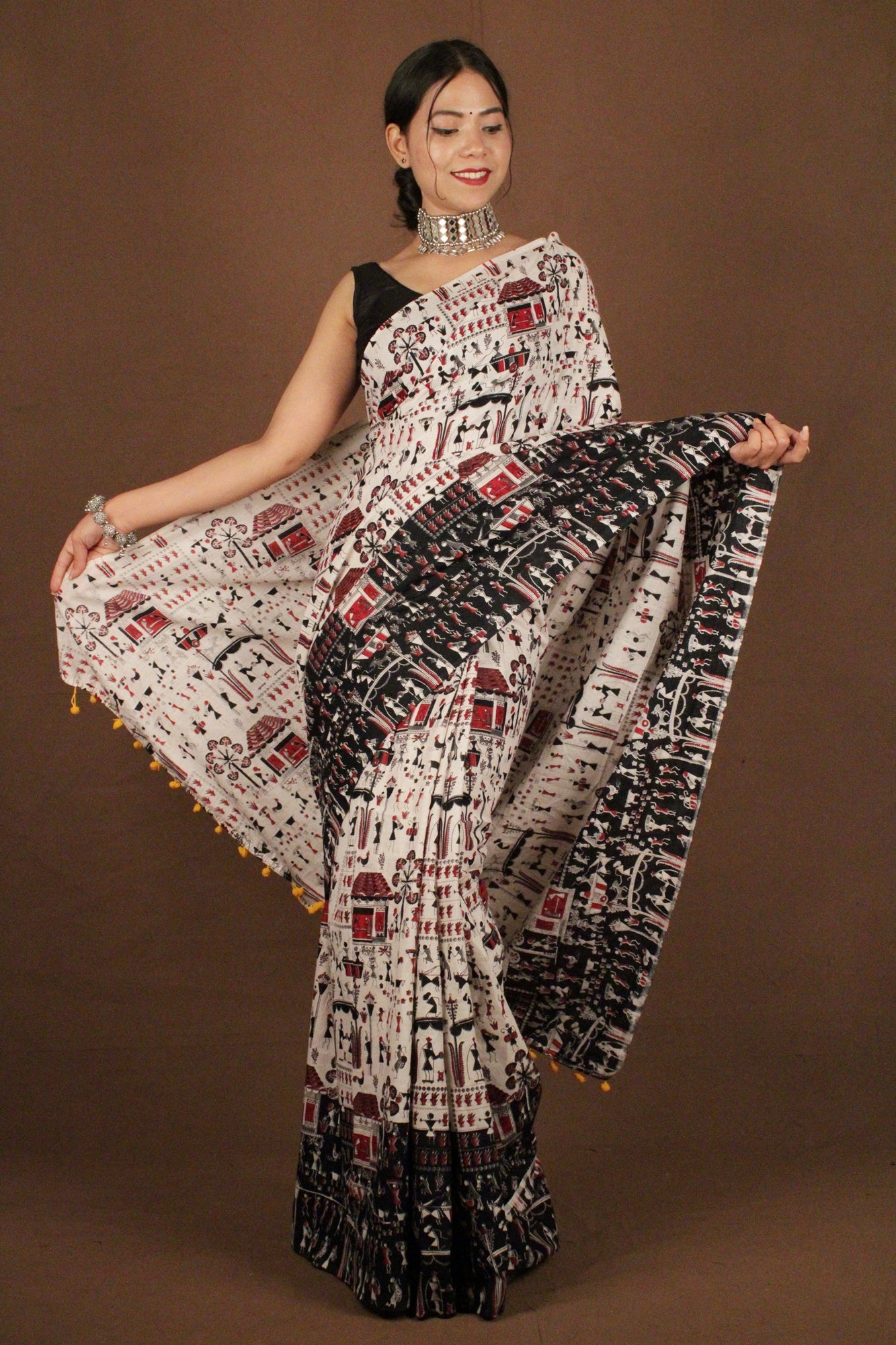 Traditional Bengal Soft Kalamkari Printed Handloom Cotton Wrap in 1 minute saree - Isadora Life Online Shopping Store