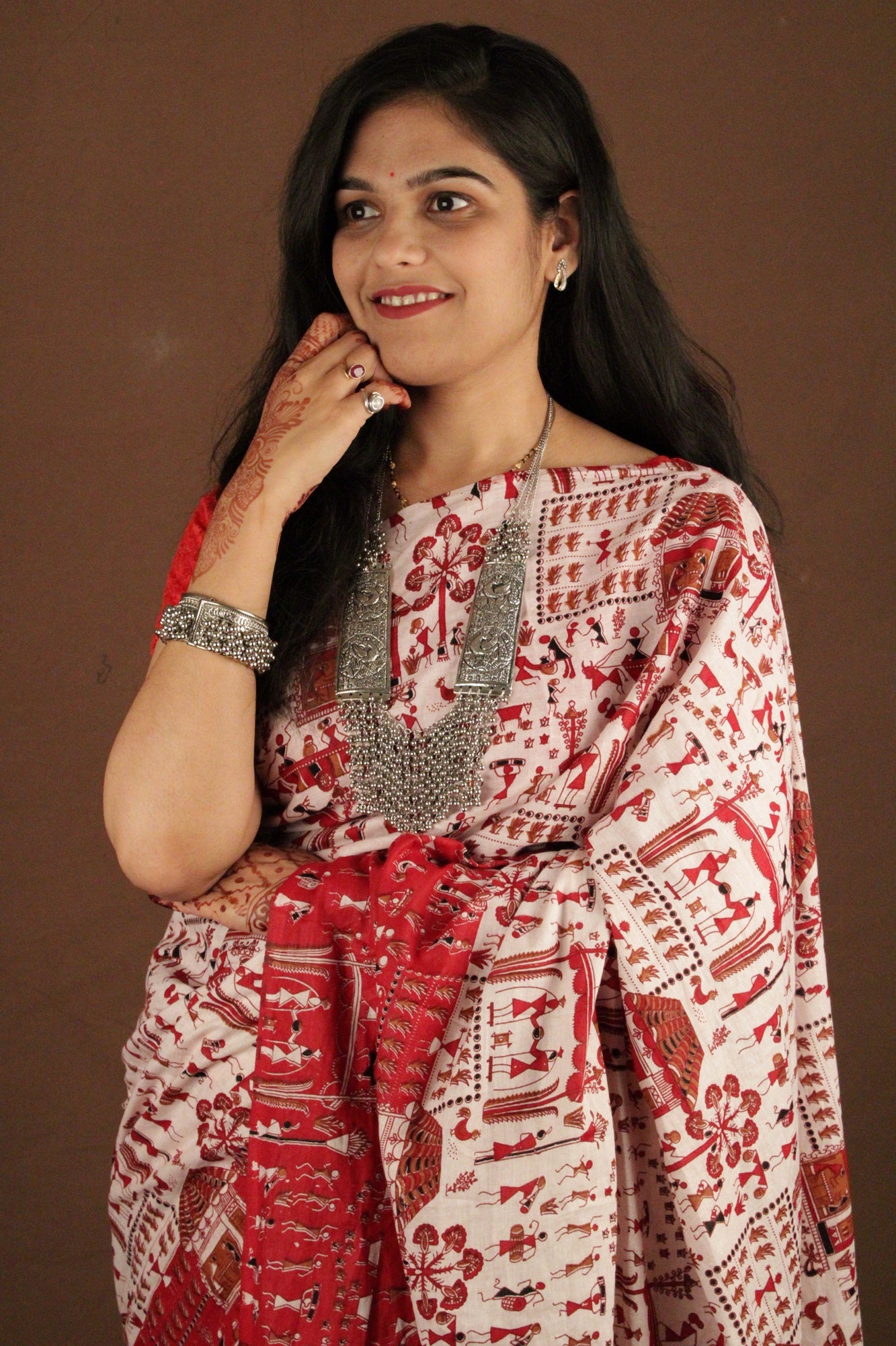 Red Traditional Bengal Soft Kalamkari Printed Handloom Cotton Wrap in 1 minute saree - Isadora Life Online Shopping Store