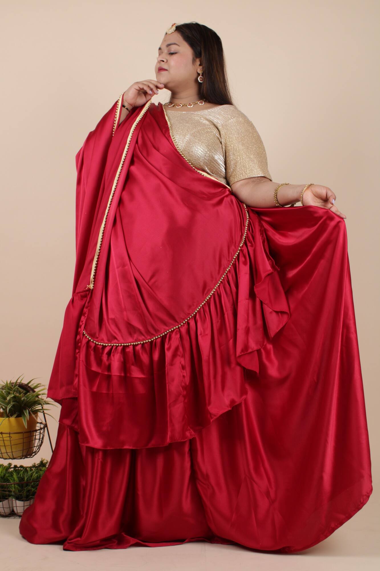 HALF SAREE TWIST - Gorgeous Ruffled Dupatta and Half Saree with stitched blouse - Isadora Life Online Shopping Store