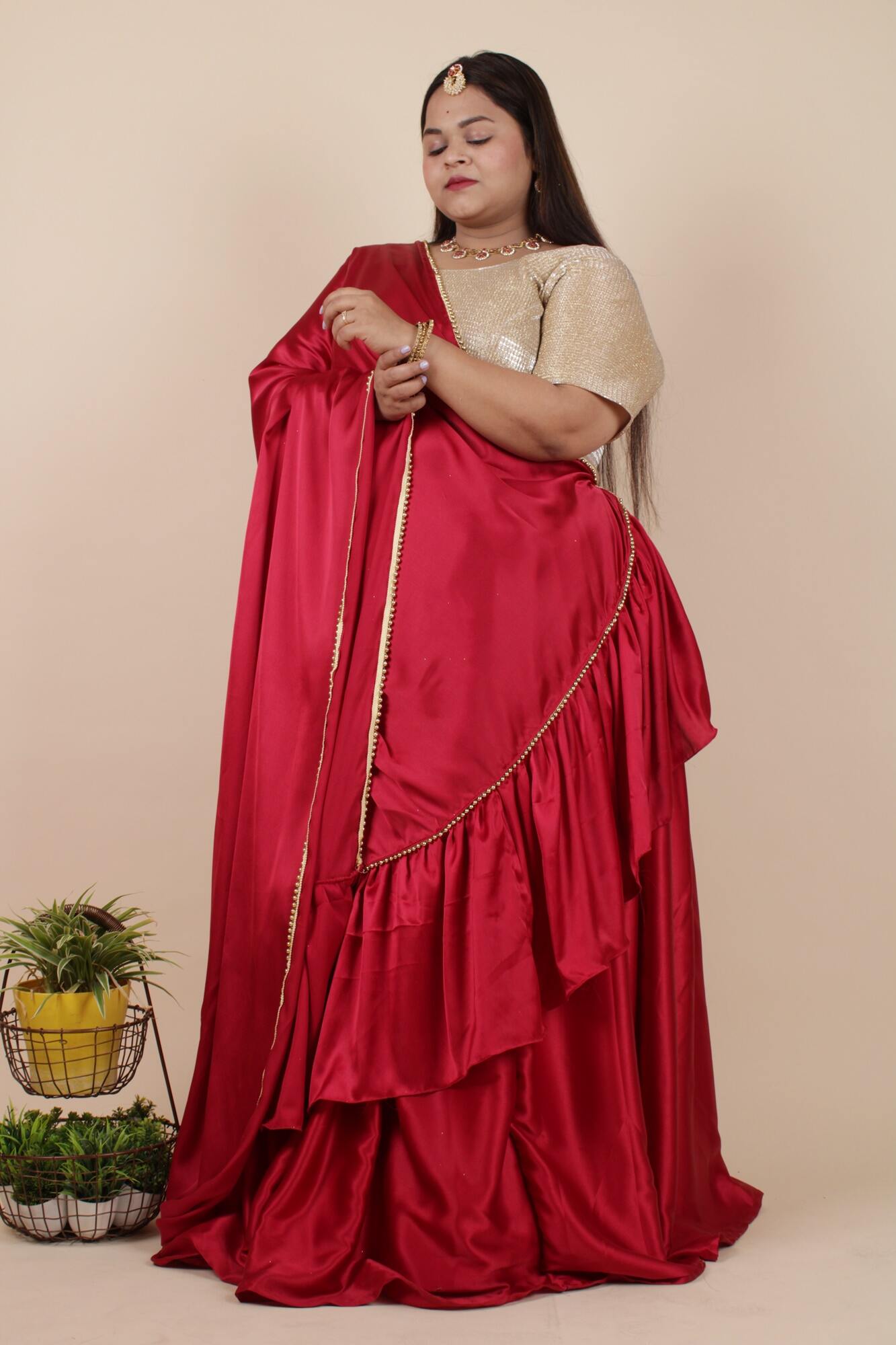 HALF SAREE TWIST - Gorgeous Ruffled Dupatta and Half Saree with stitched blouse - Isadora Life Online Shopping Store