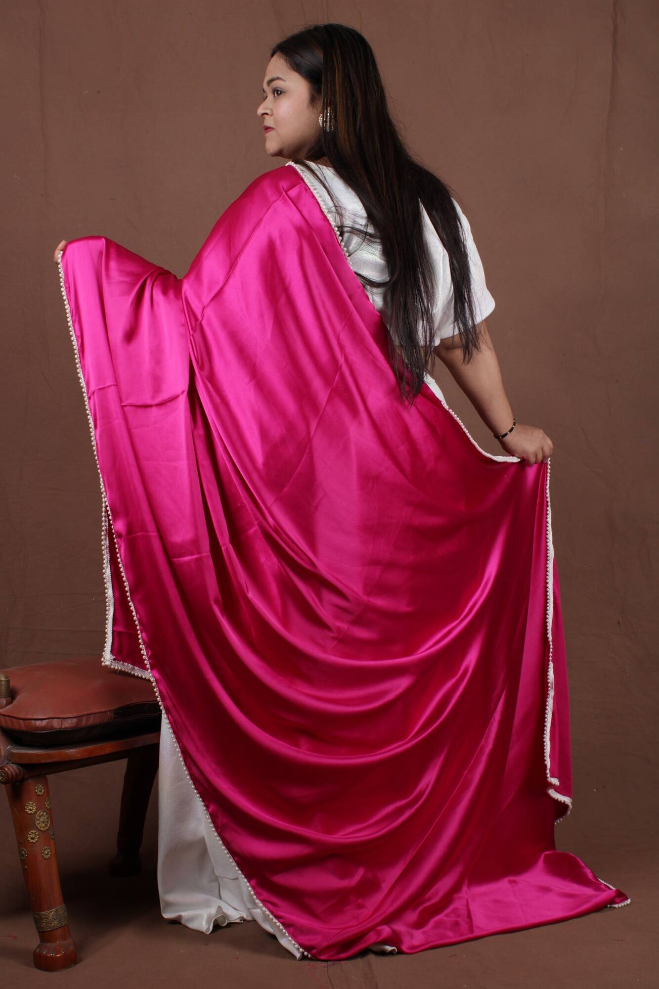 HALF SAREE TWIST - Moti Laced Dupatta with Shimmy Shimmer Lycra Half Saree and Readymade Blouse - Isadora Life Online Shopping Store