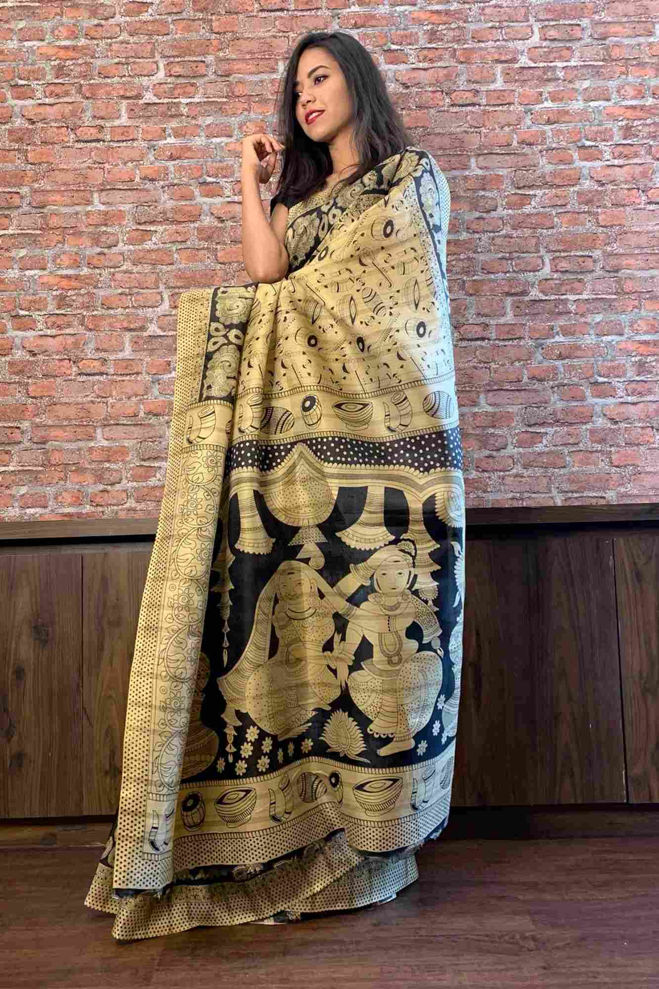 Beige and black art silk wrap in 1 minute saree - Isadora Life Online Shopping Store