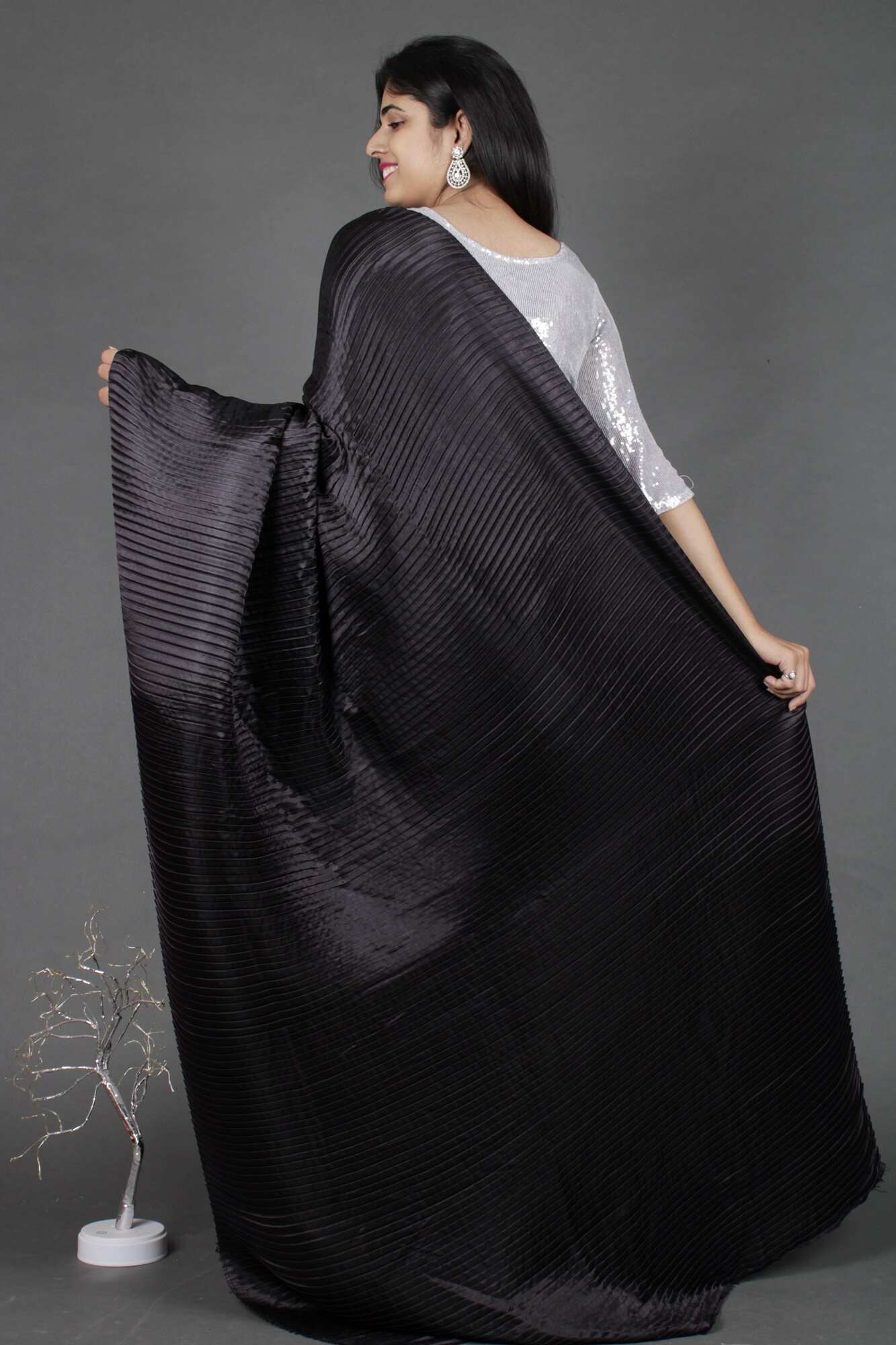 Black Georgette Silk Pleated Crush Heavy Wrap in 1 minute saree - Isadora Life Online Shopping Store