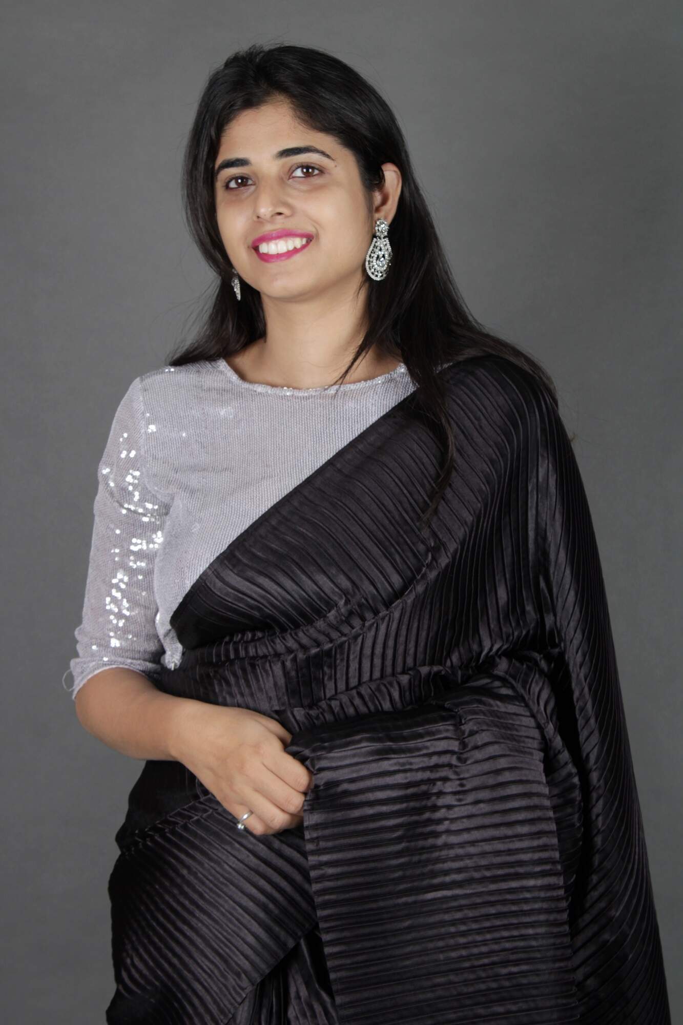 Black Georgette Silk Pleated Crush Heavy Wrap in 1 minute saree - Isadora Life Online Shopping Store