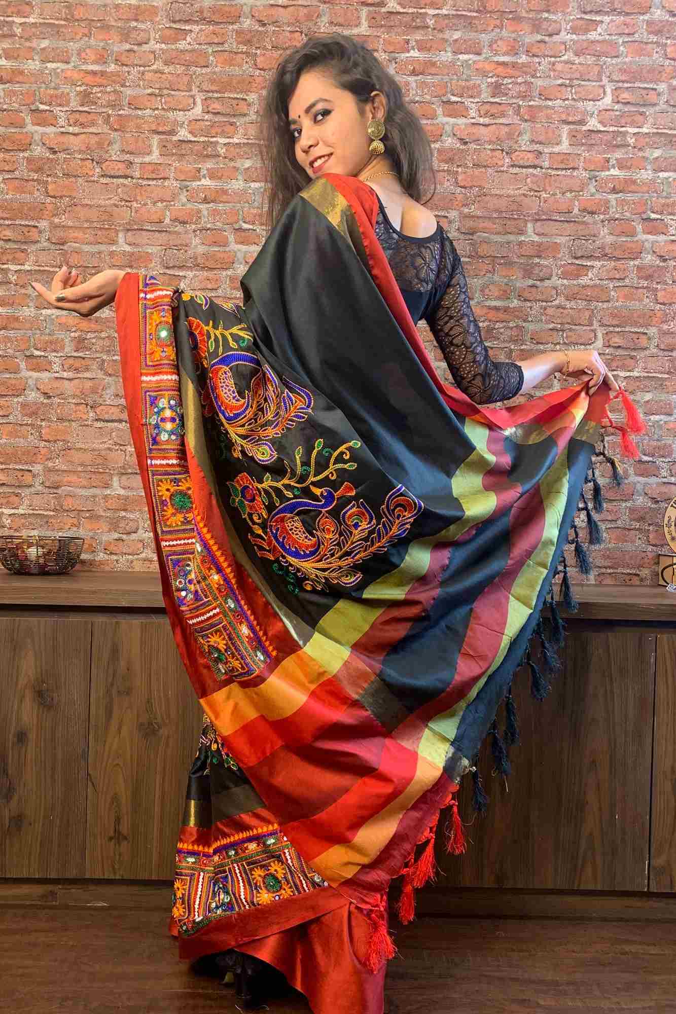 Cotton silk kutchi heavy embroidered wrap in 1 minute saree - Isadora Life Online Shopping Store