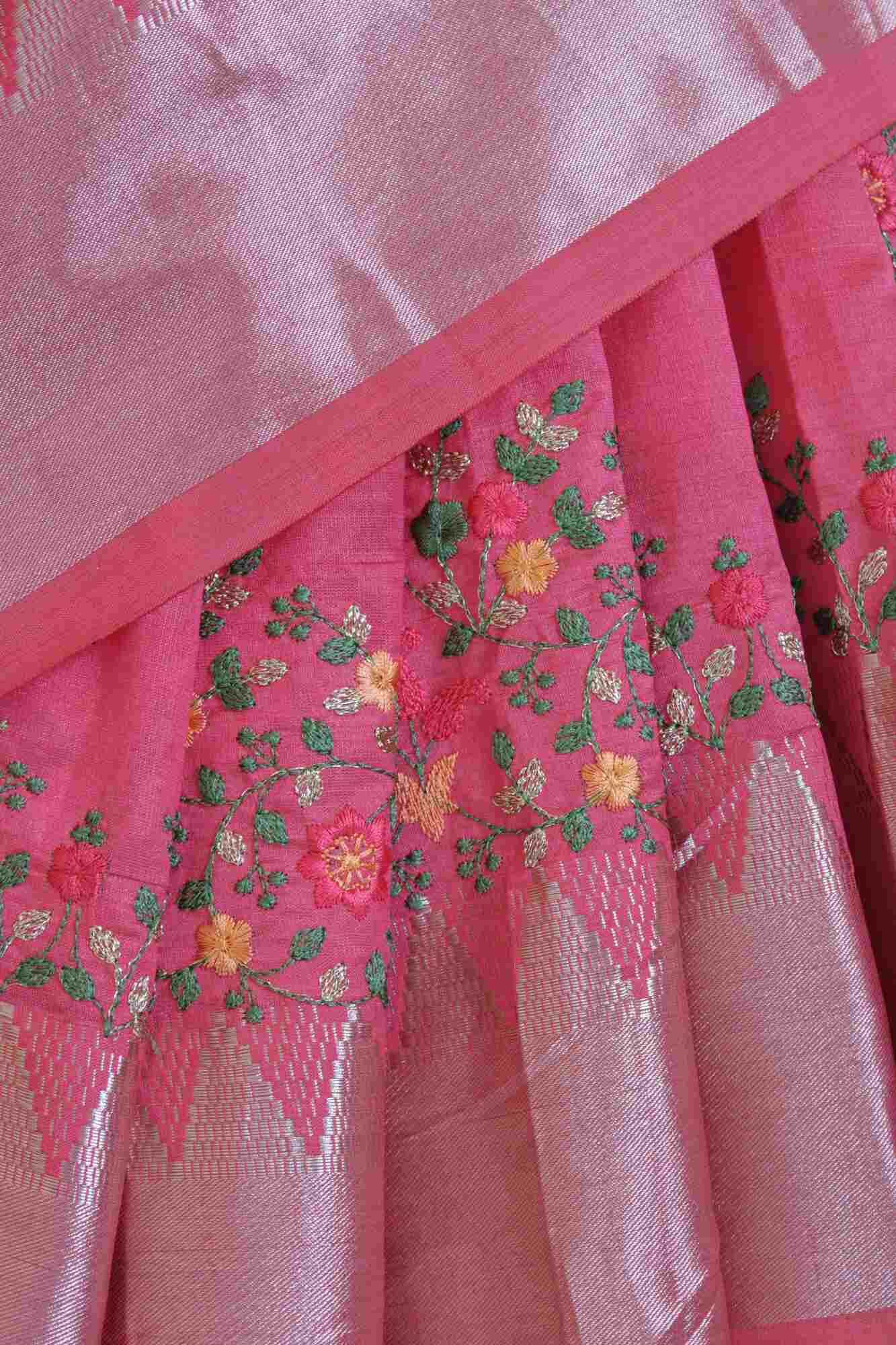 Pink Blush Kerala Kasavu cotton silk with ornate embroidered border wrap in 1 minute saree - Isadora Life Online Shopping Store