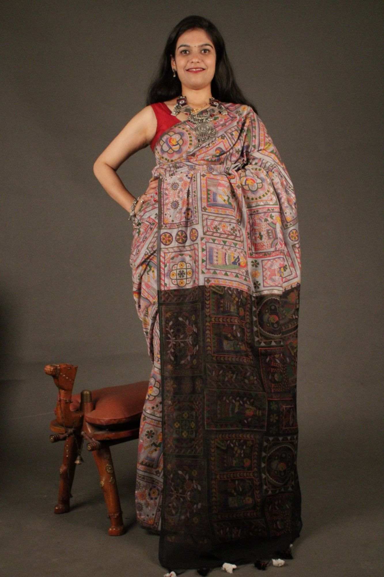 Intricately printed madhubani Printed Wrap in 1 minute saree - Isadora Life Online Shopping Store