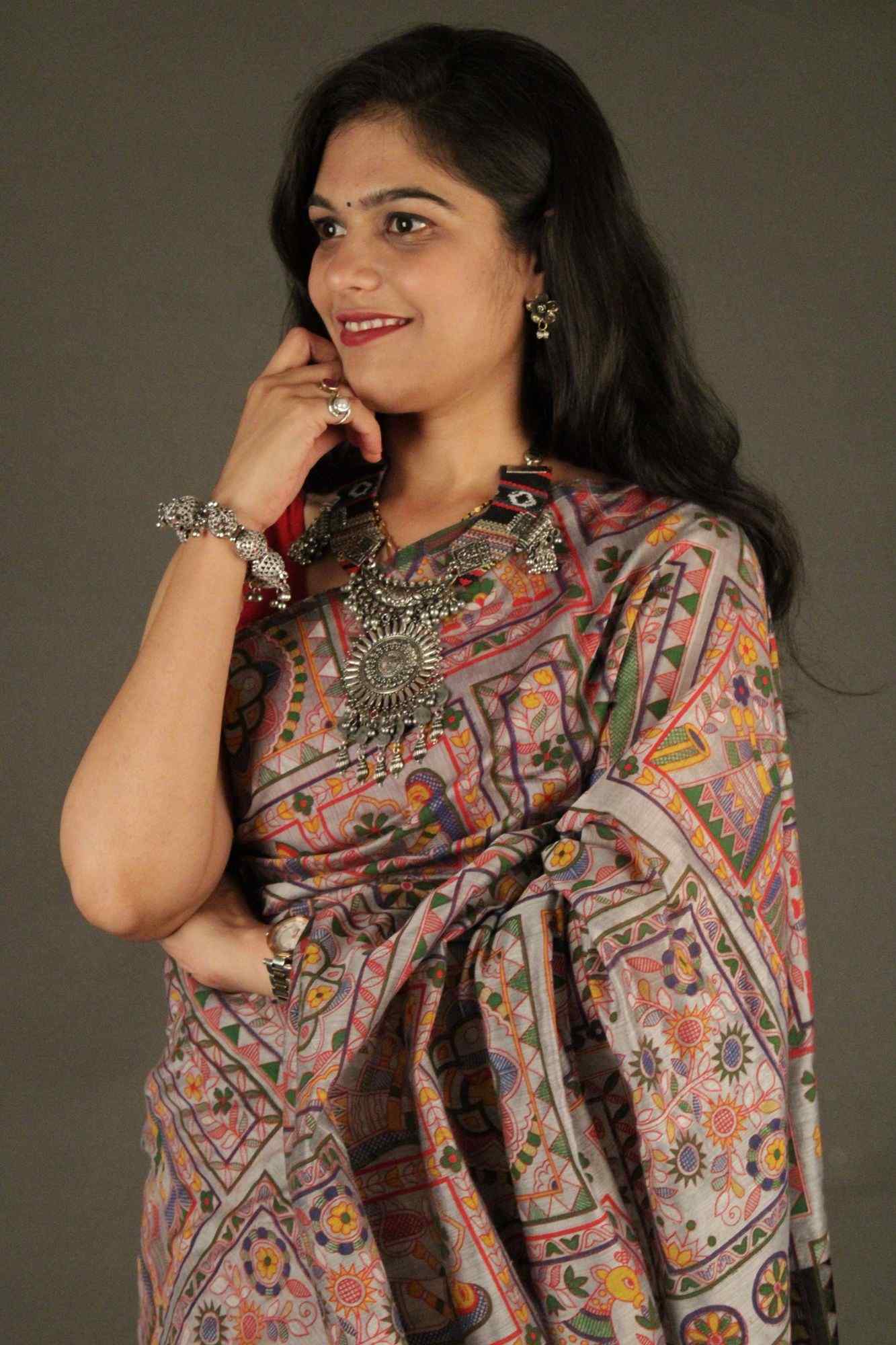 Intricately printed madhubani Printed Wrap in 1 minute saree - Isadora Life Online Shopping Store