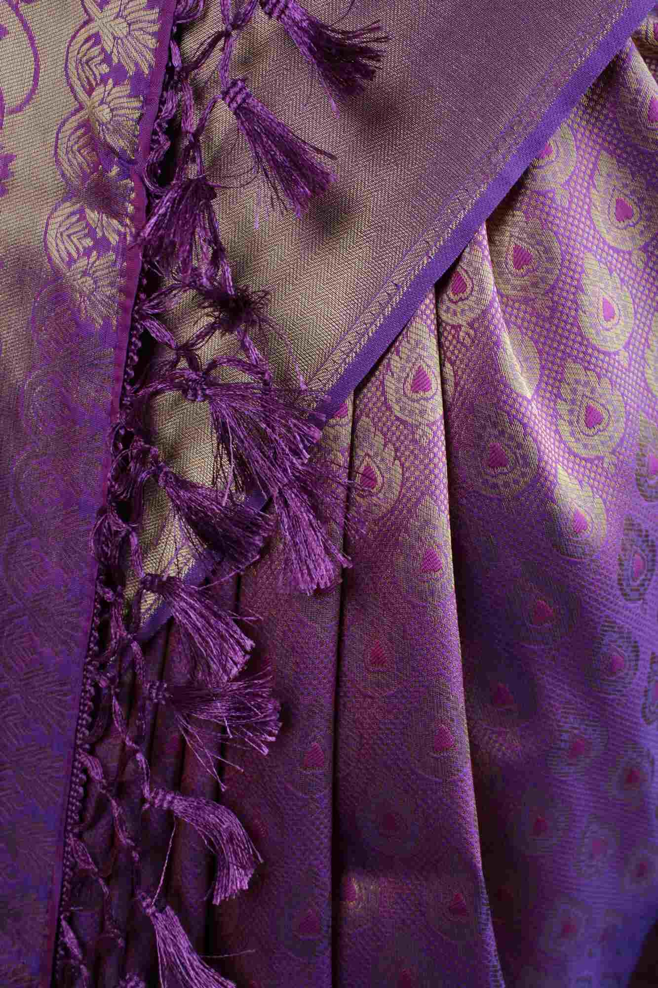 Wine gold kanjivaram dhoop chaanv all over wrap in 1 minute saree - Isadora Life Online Shopping Store