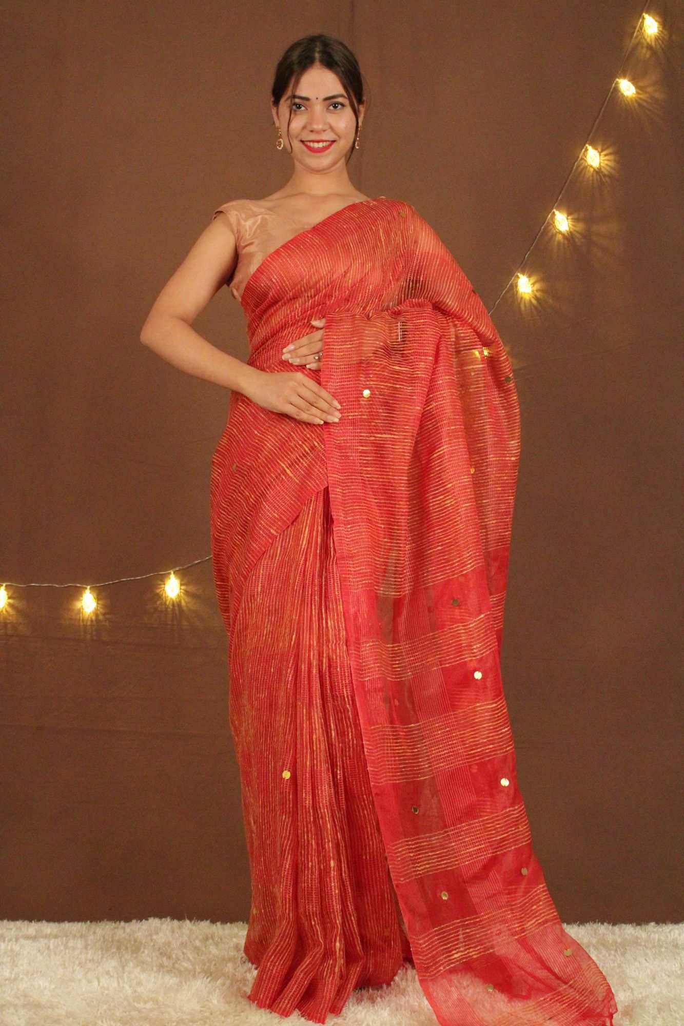 Bhagalpuri Art Silk Kota Ghicha with tassels & sequin woven in pallu wrap in 1 minute saree - Isadora Life Online Shopping Store