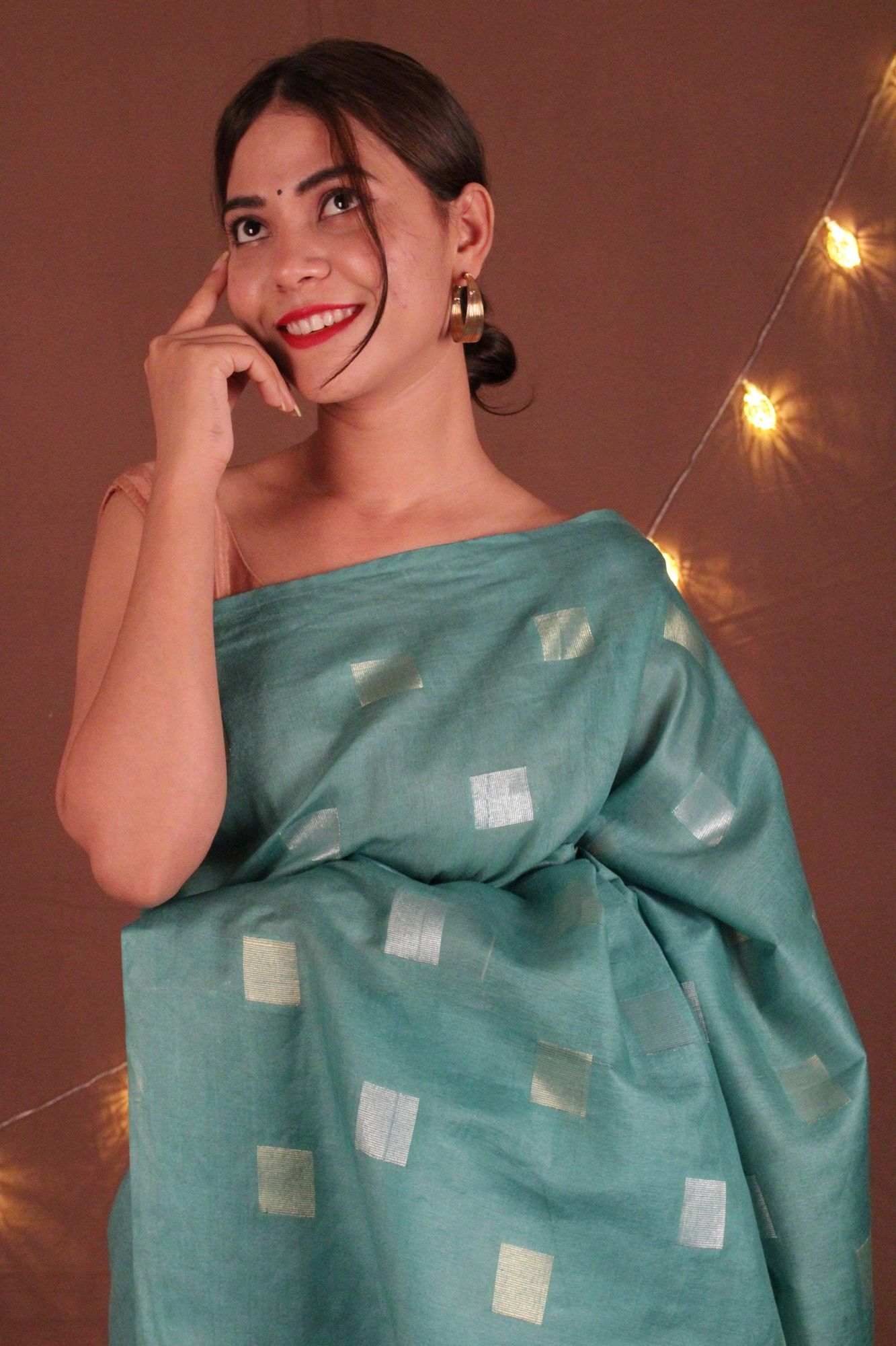 Sea Green Cotton silk woven Square Bootis Wrap In One Minute Saree - Isadora Life Online Shopping Store