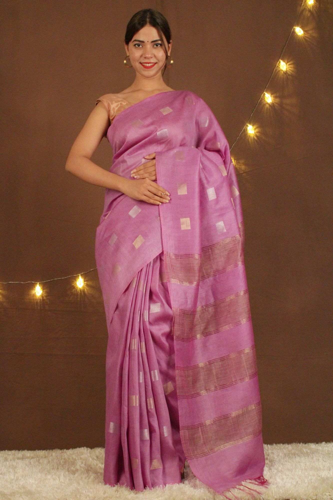Sweet Lavender colored soft cotton silk with Square woven butis Wrap In One Minute Saree - Isadora Life Online Shopping Store