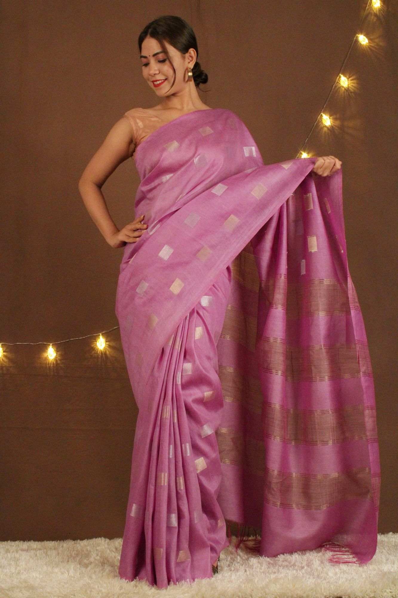 Sweet Lavender colored soft cotton silk with Square woven butis Wrap In One Minute Saree - Isadora Life Online Shopping Store