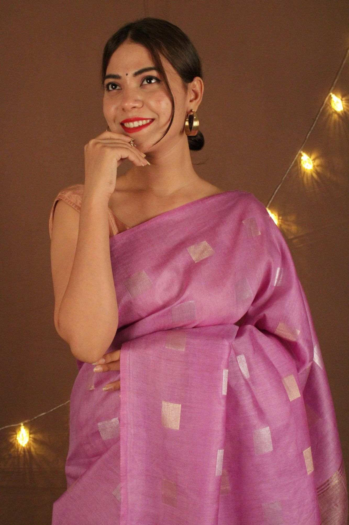Sweet Lavender colored soft cotton silk with Square woven butis Wrap In One Minute Saree - Isadora Life Online Shopping Store