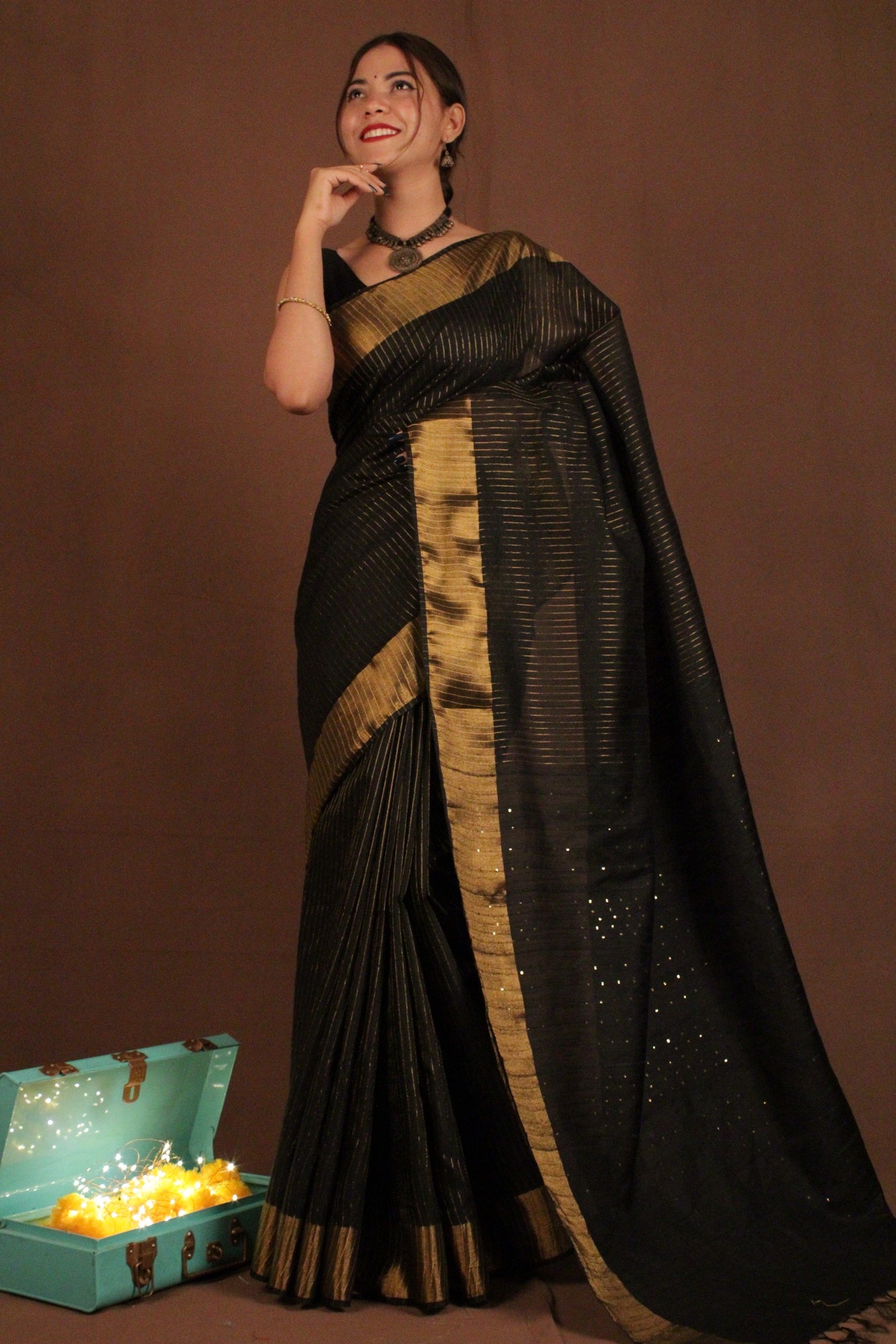 Beautiful and Classy soft bhagalpuri cotton silk with Sequined Pallu Wrap in 1 minute saree - Isadora Life Online Shopping Store