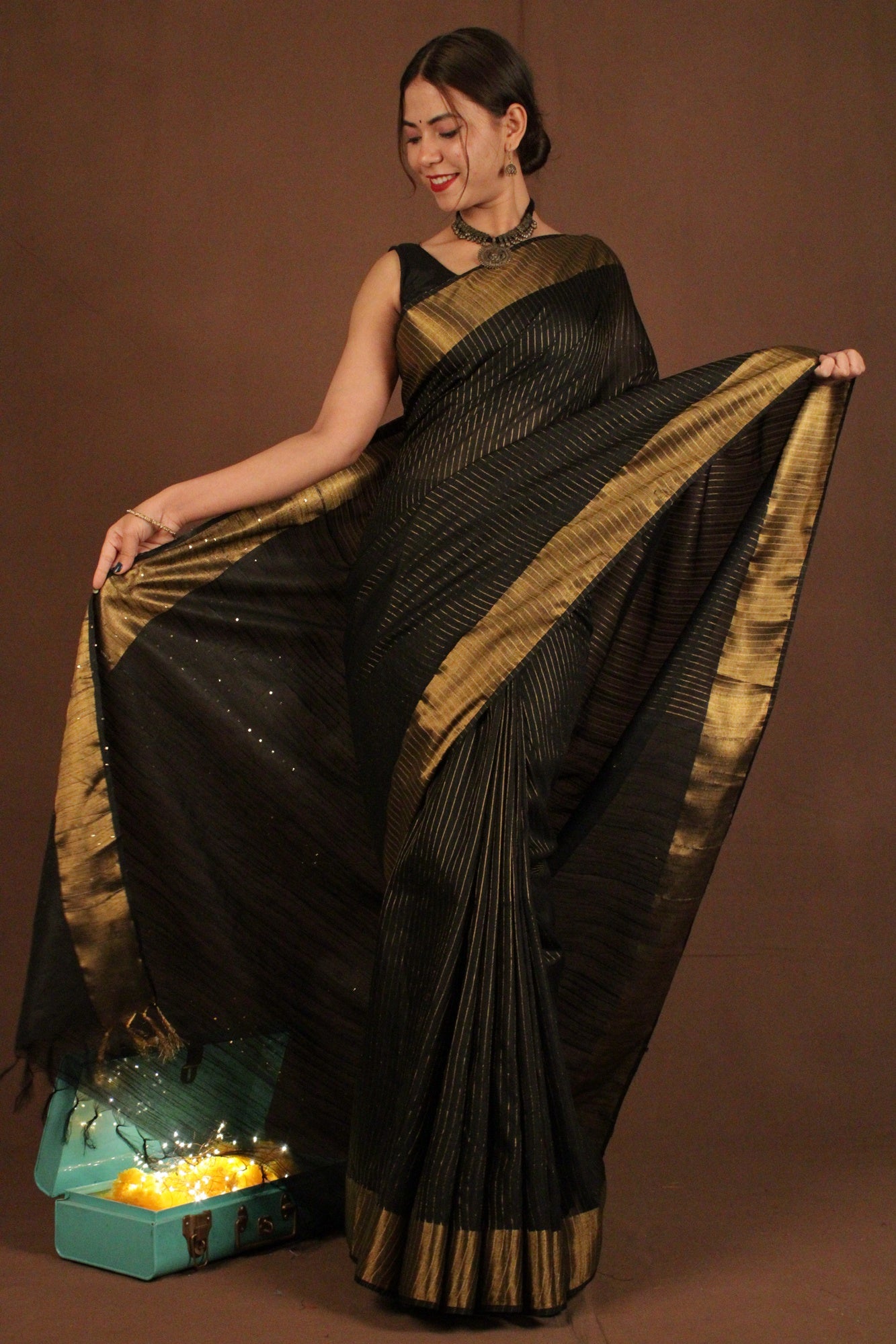 Beautiful and Classy soft bhagalpuri cotton silk with Sequined Pallu Wrap in 1 minute saree - Isadora Life Online Shopping Store