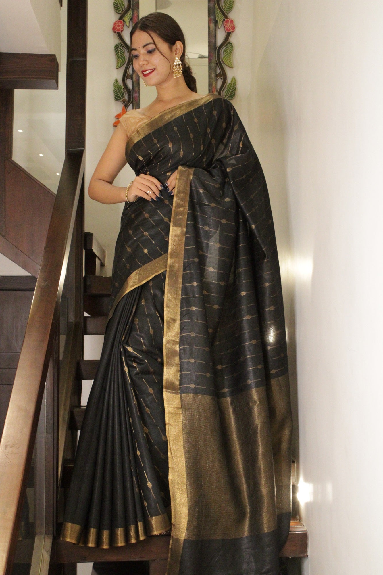 Black cotton silk Kota Wrap In One Minute Saree - Isadora Life Online Shopping Store