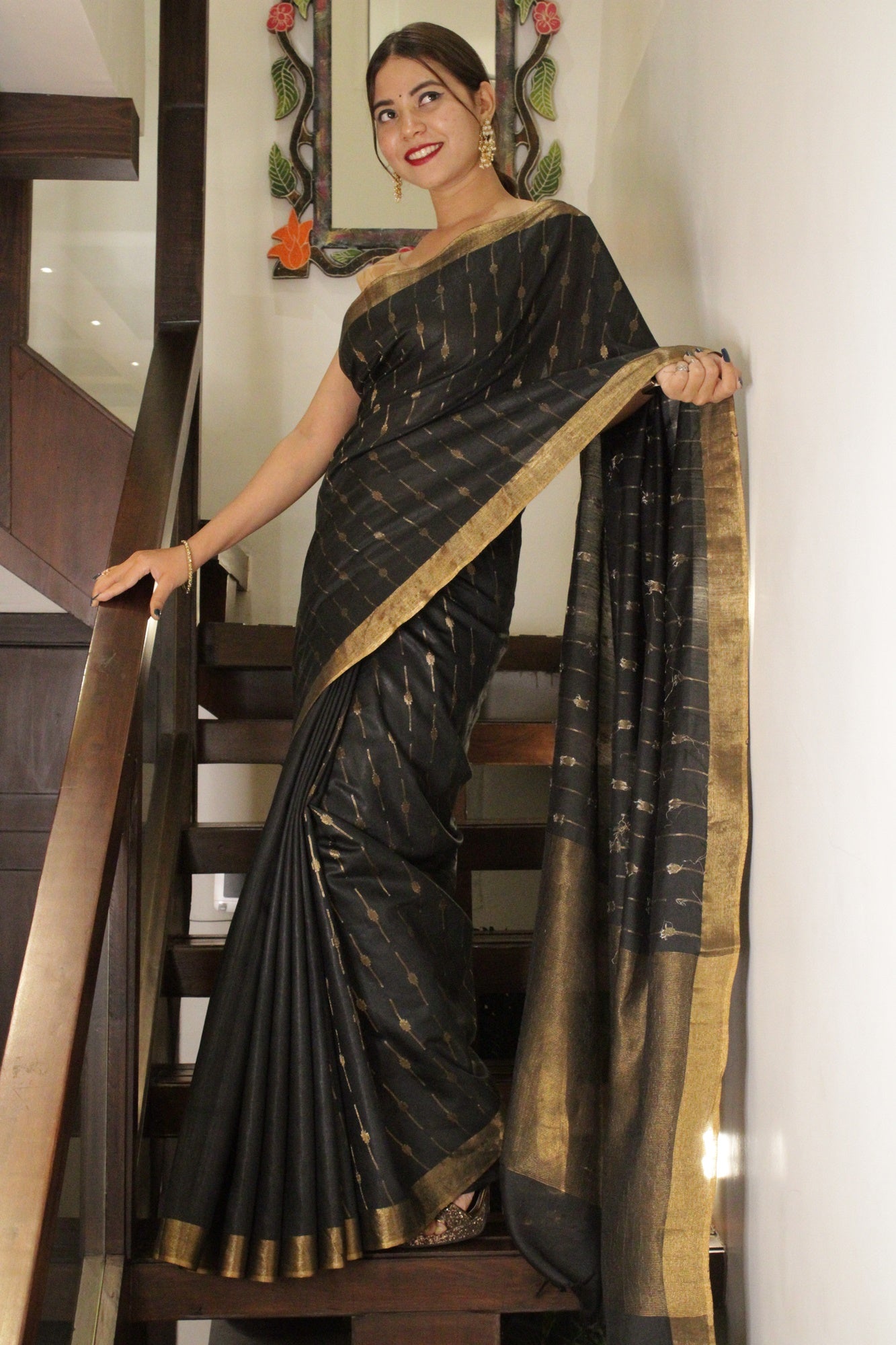 Black cotton silk Kota Wrap In One Minute Saree - Isadora Life Online Shopping Store
