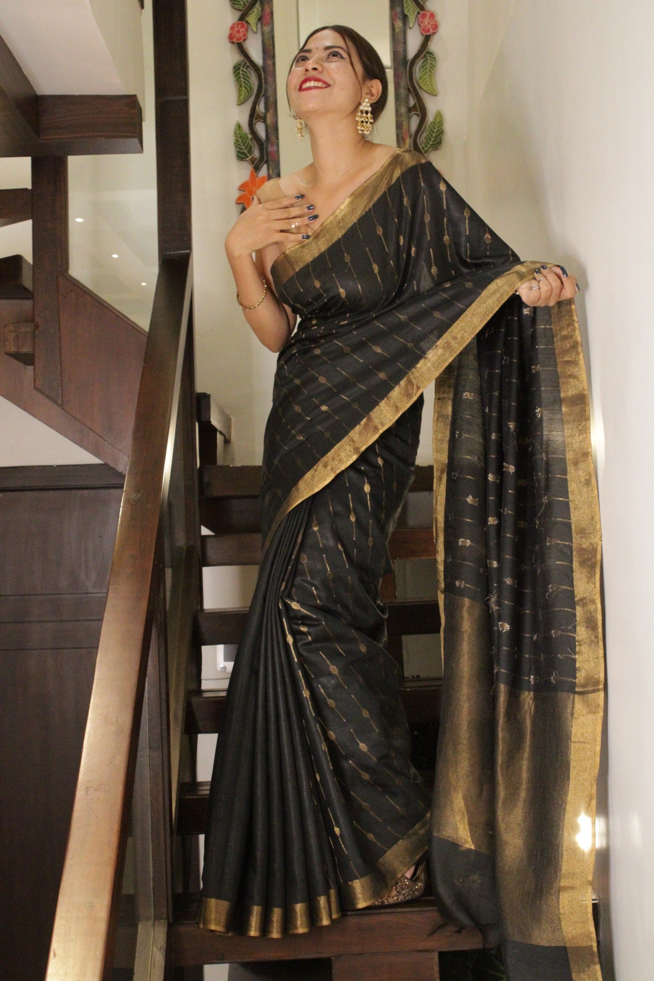 Black cotton silk Kota Wrap In One Minute Saree - Isadora Life Online Shopping Store