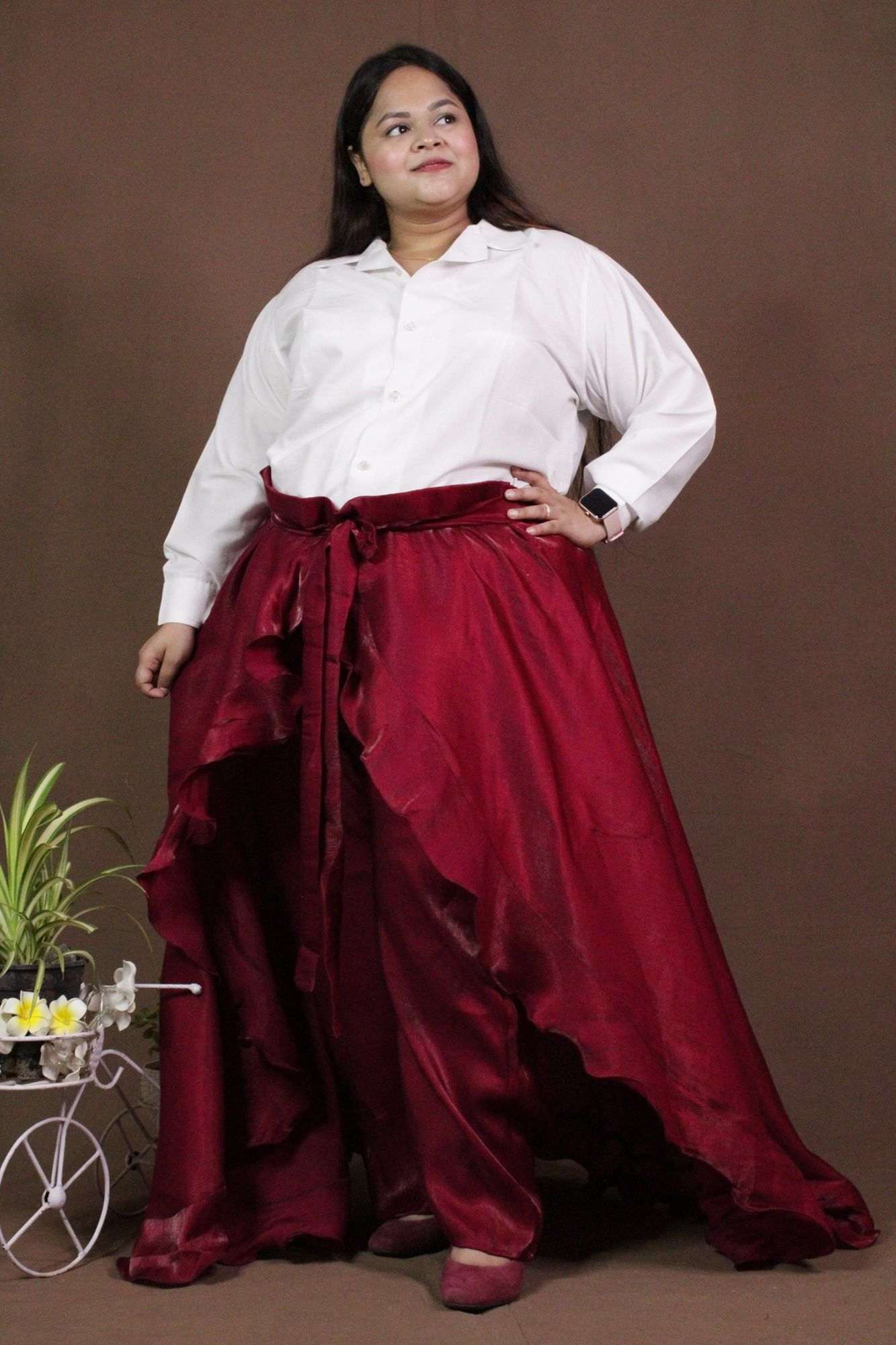 Classy & comfy Maroon apple silk pant skirt - Isadora Life Online Shopping Store