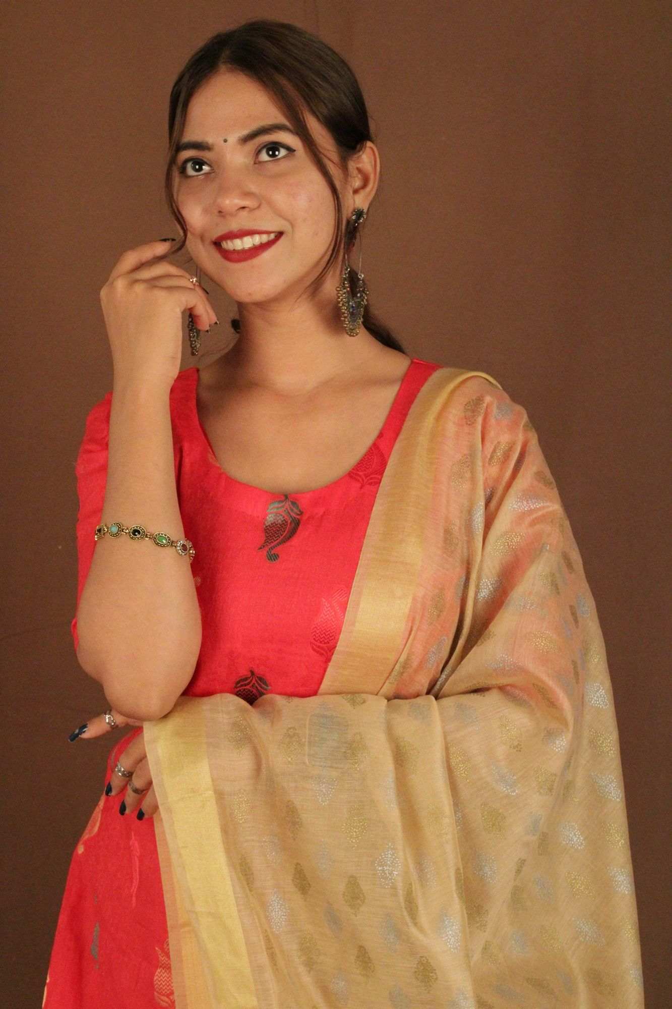 PINK-CREAM Ready to wear Salwar-Kameez with Tisuue Dupatta - Isadora Life Online Shopping Store