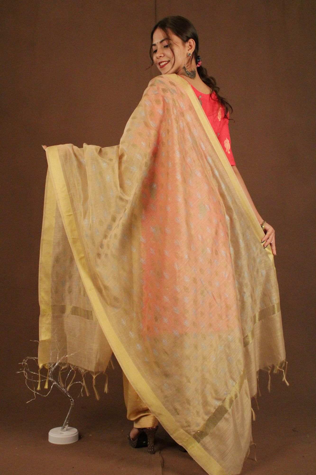 PINK-CREAM Ready to wear Salwar-Kameez with Tisuue Dupatta - Isadora Life Online Shopping Store