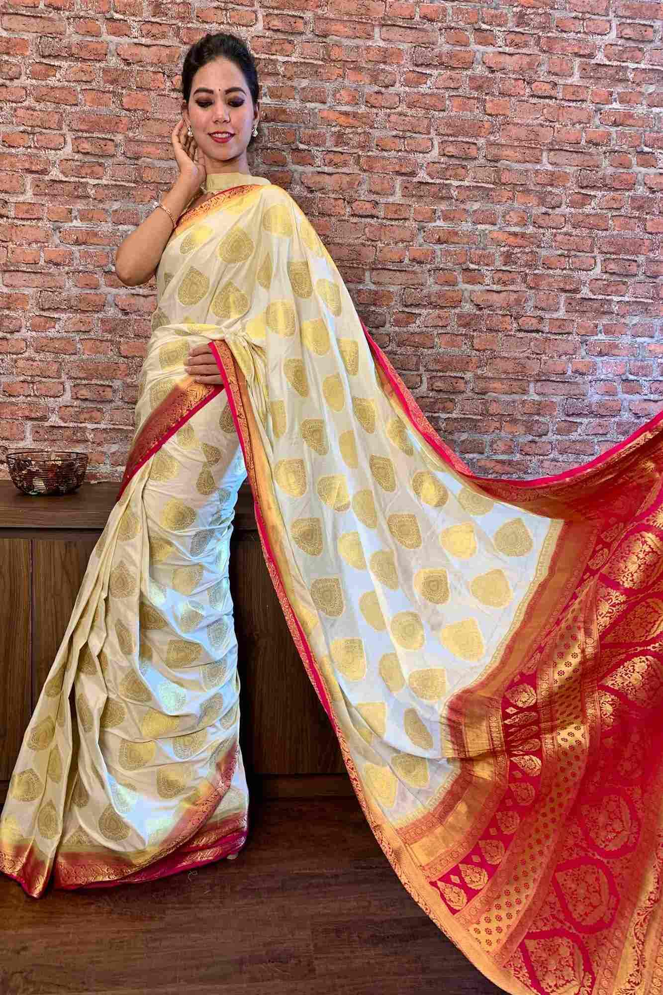 Mysore silk crepe with woven zari butis wrap in 1 minute saree - Isadora Life Online Shopping Store