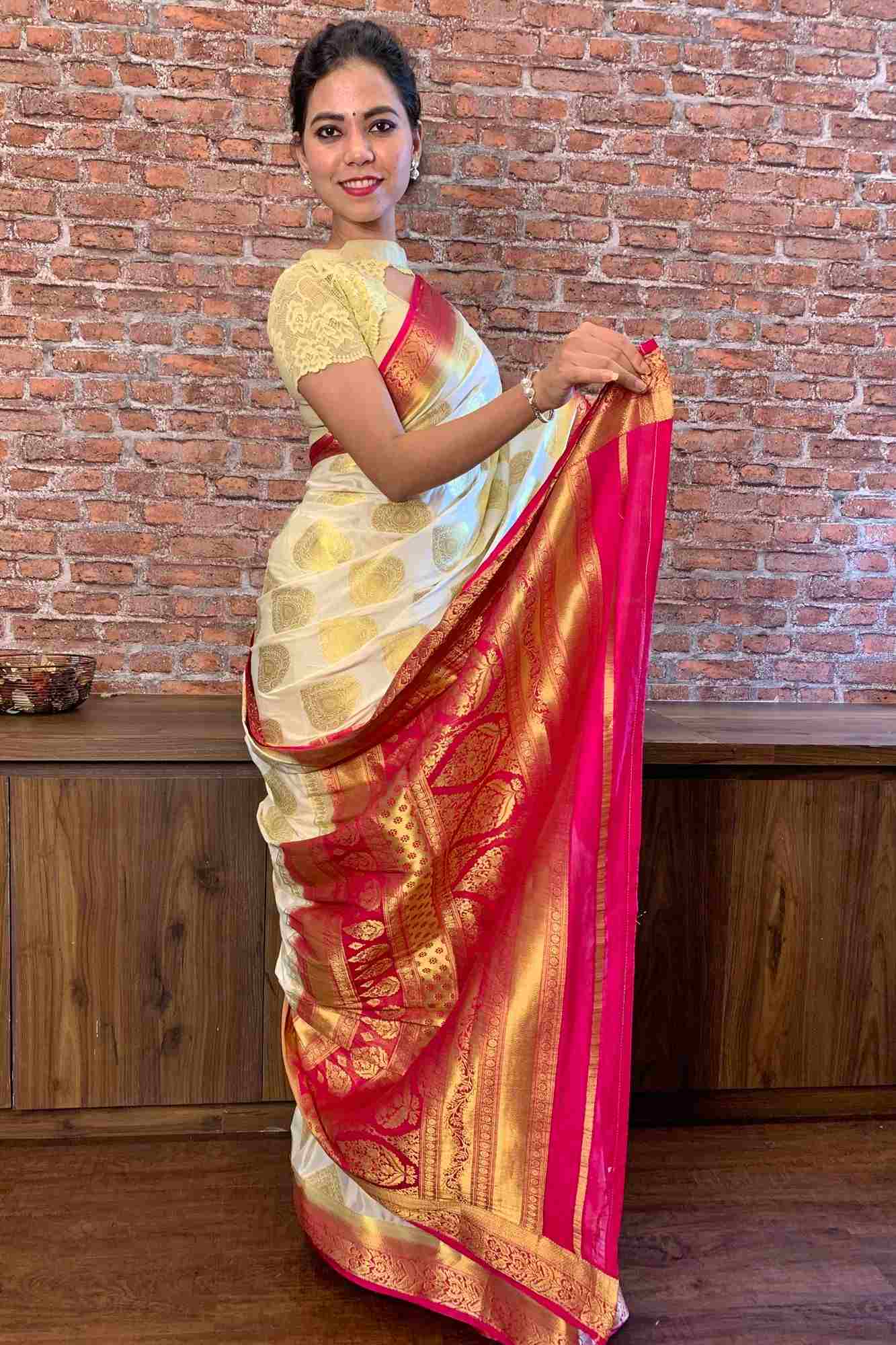 Mysore silk crepe with woven zari butis wrap in 1 minute saree - Isadora Life Online Shopping Store