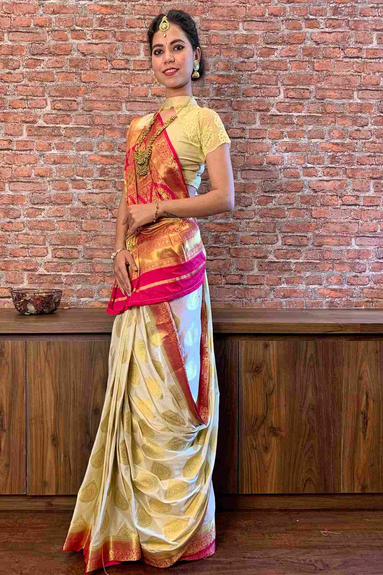 Mysore silk crepe with woven zari butis wrap in 1 minute saree - Isadora Life Online Shopping Store