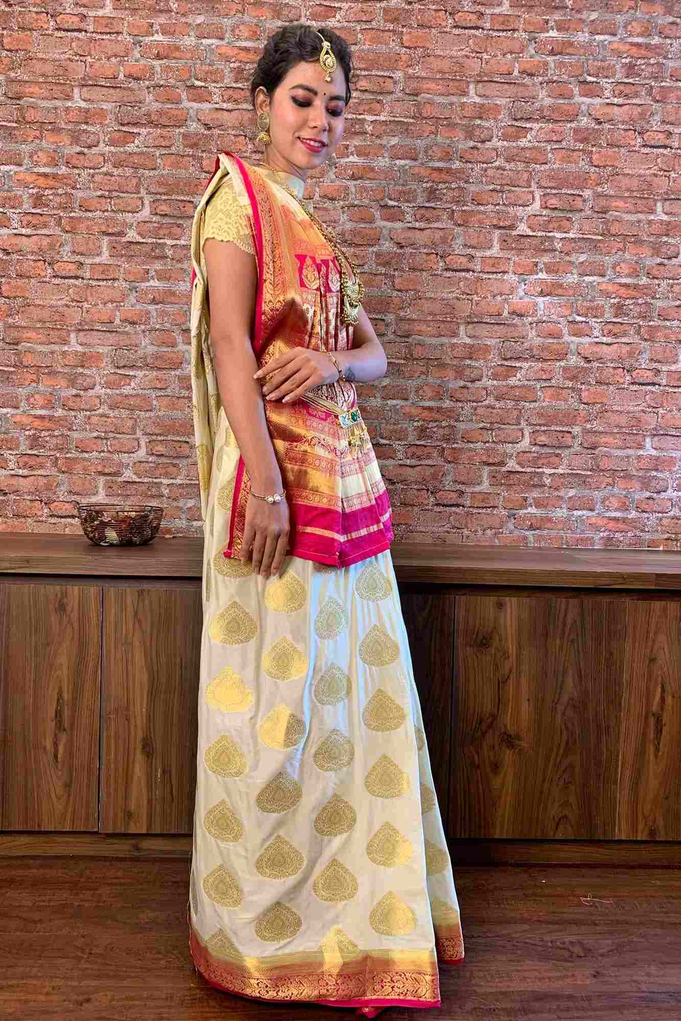 Mysore silk crepe with woven zari butis wrap in 1 minute saree - Isadora Life Online Shopping Store