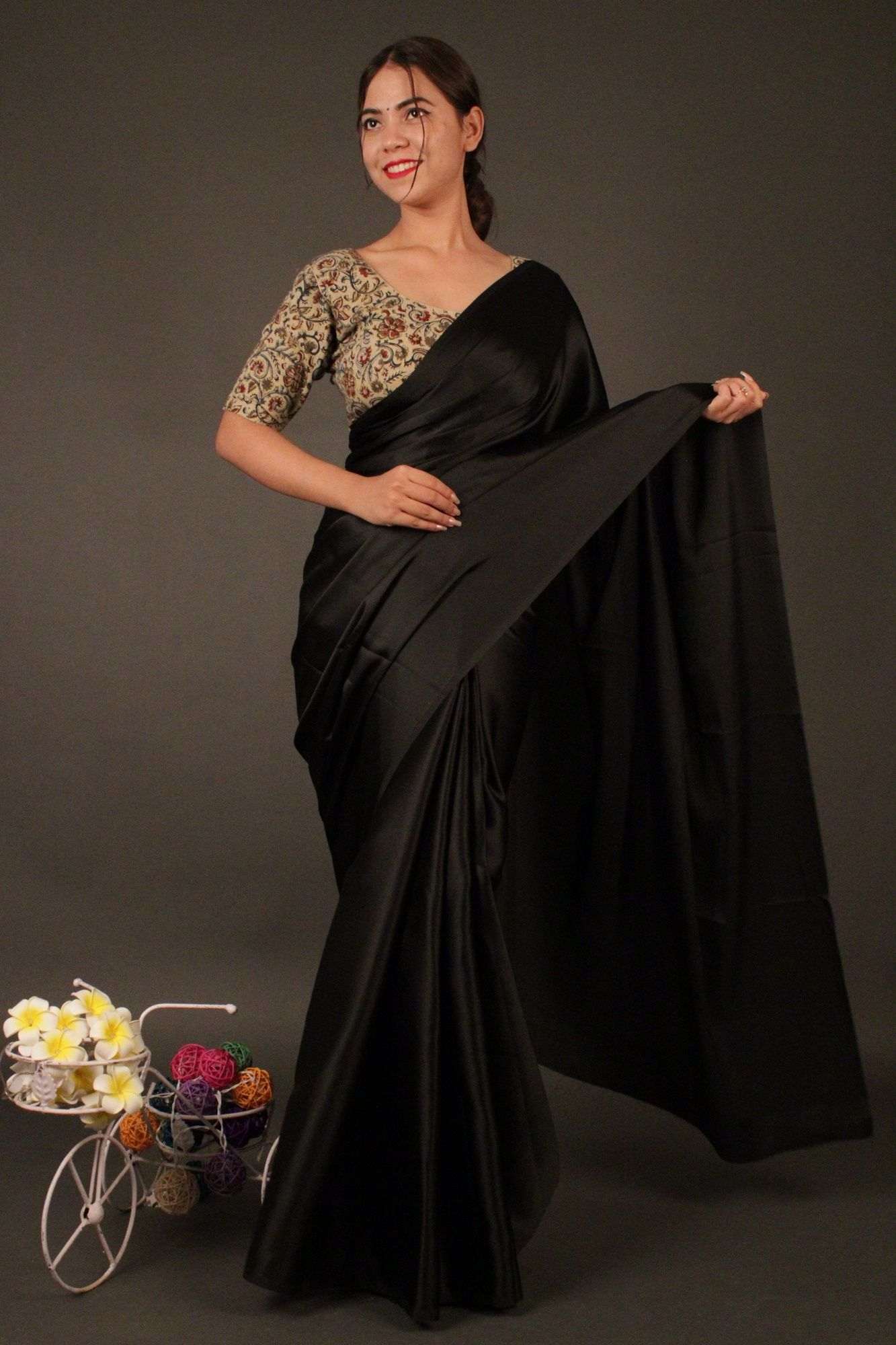 Black satin wrap in 1 minute saree - Isadora Life Online Shopping Store