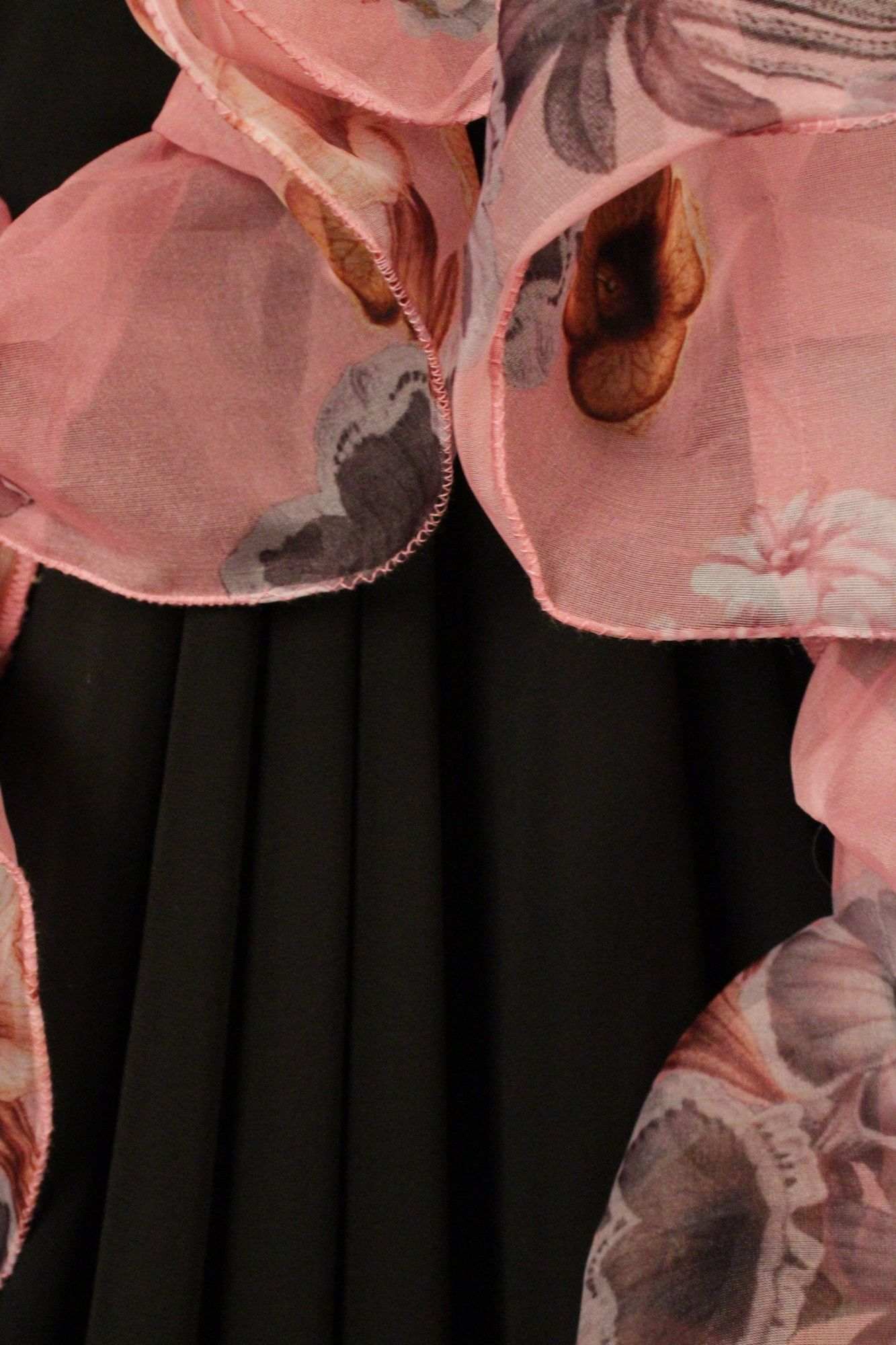 Black Georgette with Rosy Pink Ruffled Border Wrap in 1 minute saree - Isadora Life Online Shopping Store