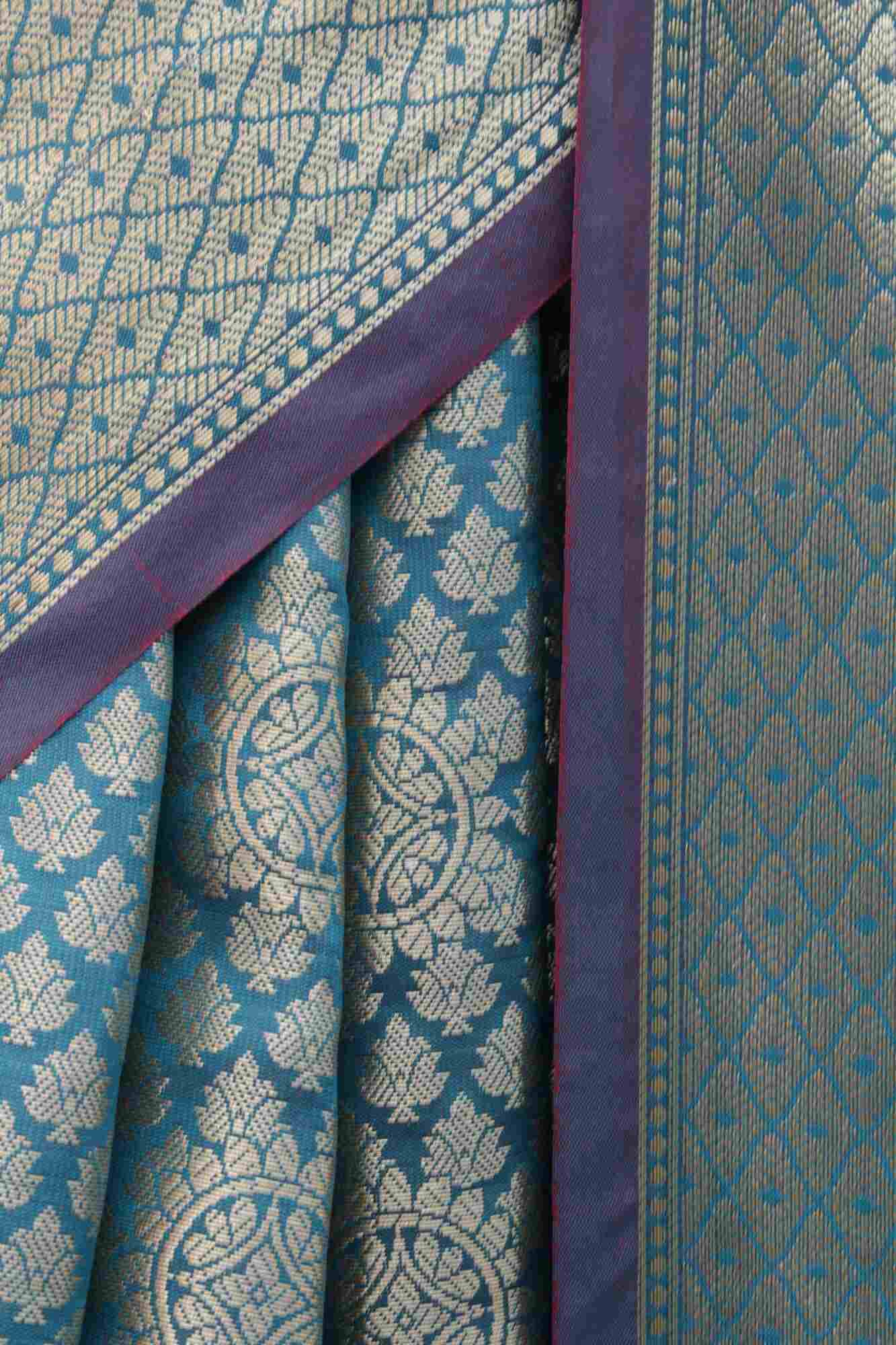 Mehendi green dhoop chaanv banarasi meenkari border stitched pleated wrap in 1 minute saree - Isadora Life Online Shopping Store