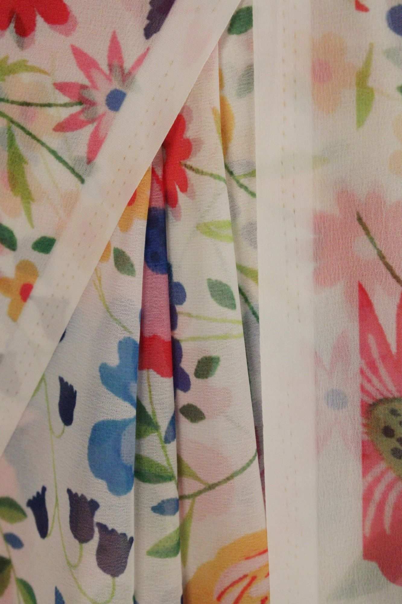 White-Multicolor Floral Printed Georgette Wrap in 1 minute saree - Isadora Life Online Shopping Store