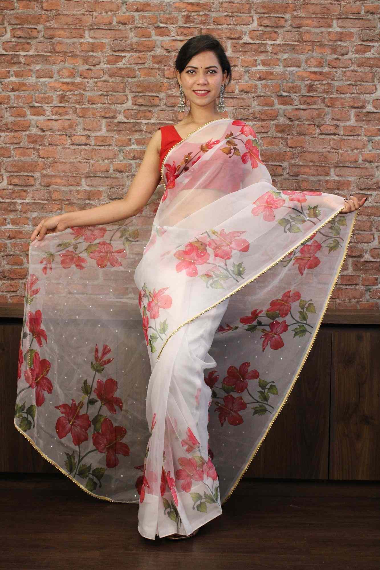 White floral organza on sale sarees