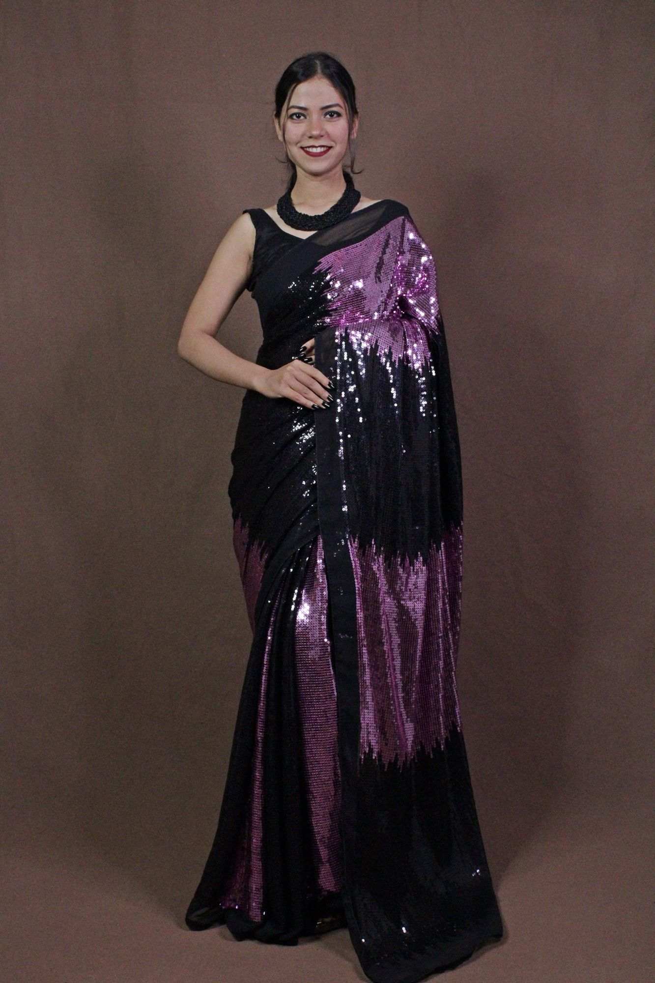 Pink and black sequin embellished wrap in 1 minute saree - Isadora Life Online Shopping Store