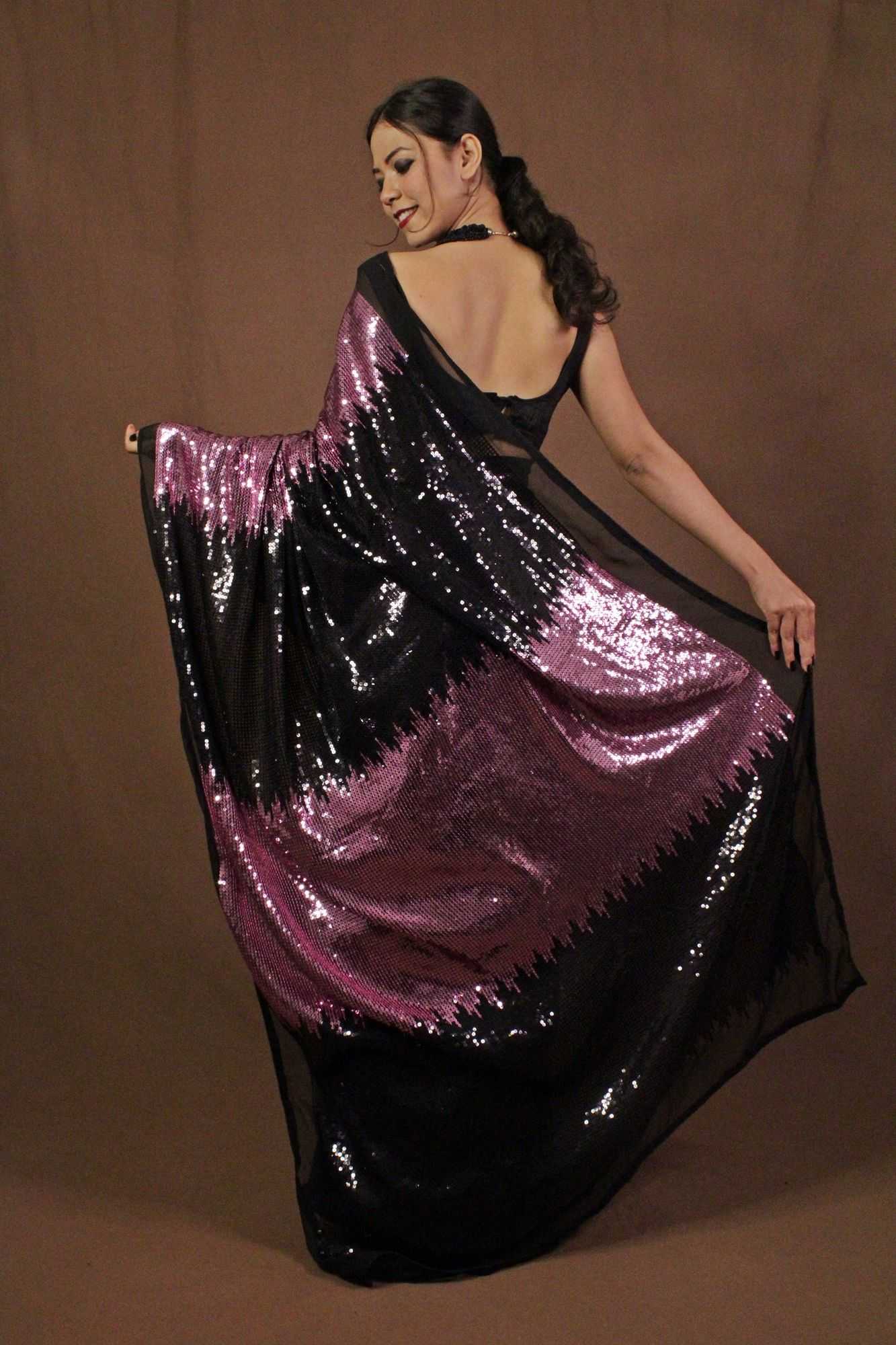 Pink and black sequin embellished wrap in 1 minute saree - Isadora Life Online Shopping Store