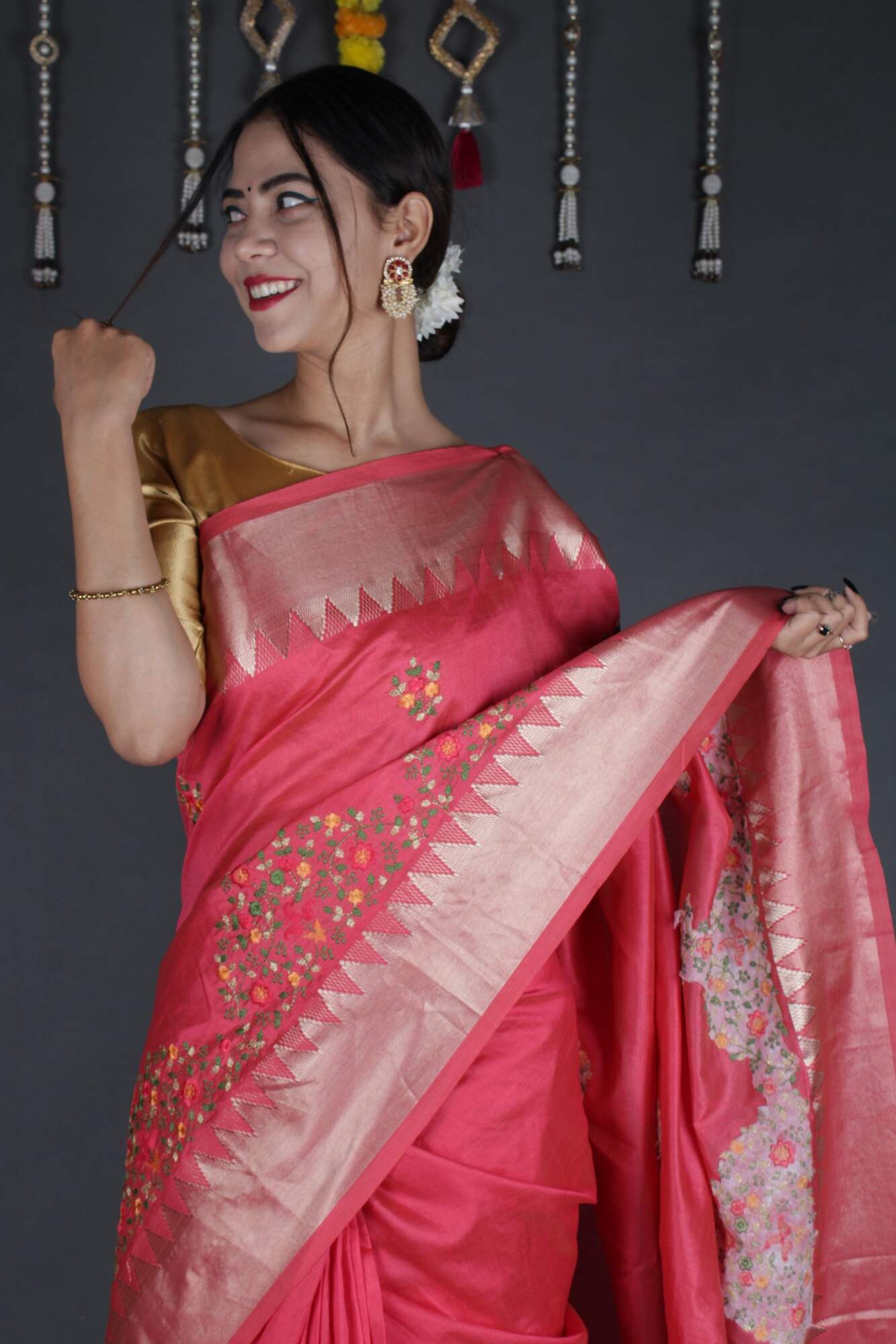 Pink Blush Kerala Kasavu cotton silk with ornate embroidered border wrap in 1 minute saree - Isadora Life Online Shopping Store